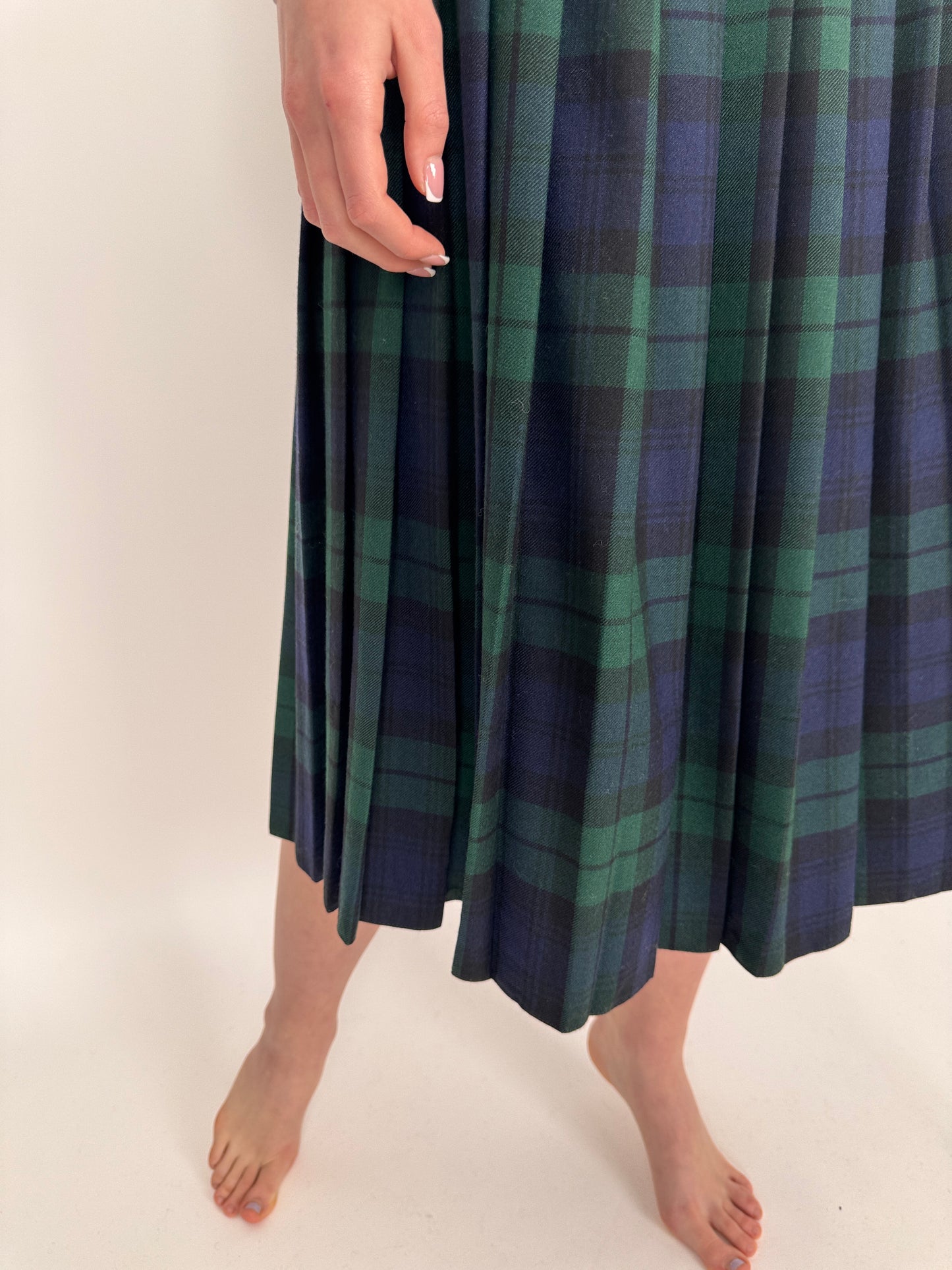 Fustă plisată din Tartan extrafin de lana cu talie înaltă marcată