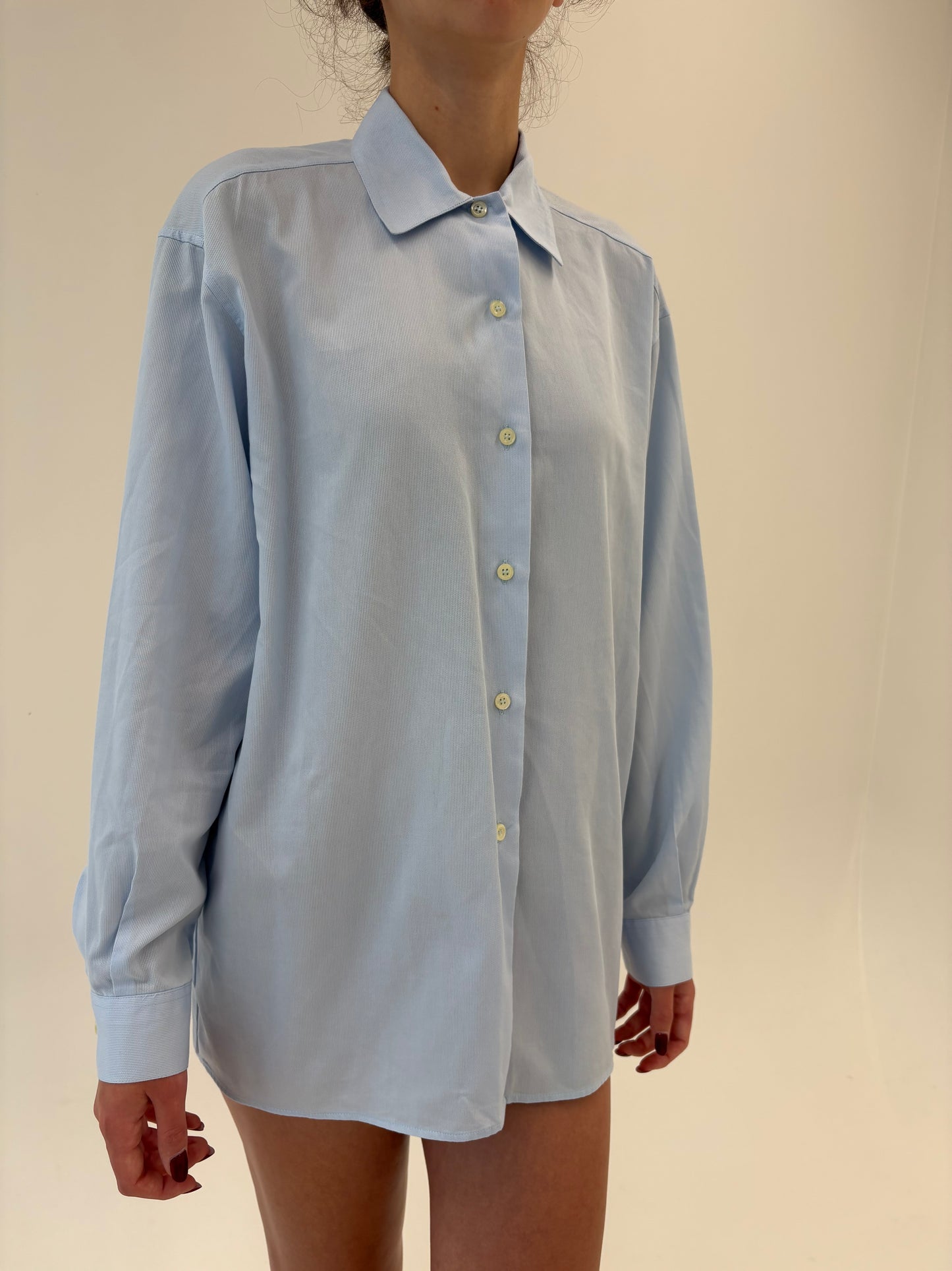 Cămașa premium baby blue Stefanel din poplin excepțional texturat