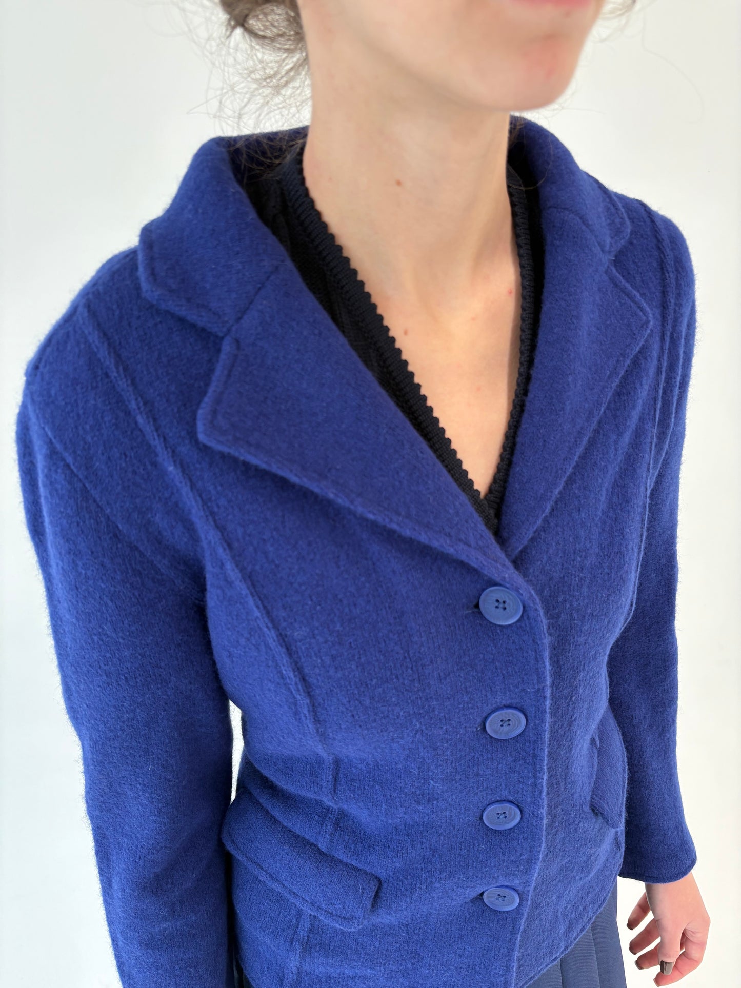 Sacou cambrat albastru cerneală de brand luxury vintage din lana merino