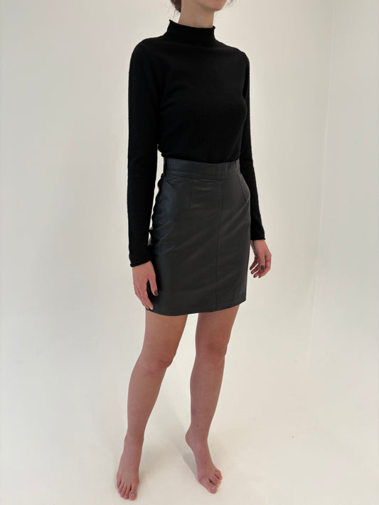 Fustă din piele naturală cu talie ultra înaltă marcată