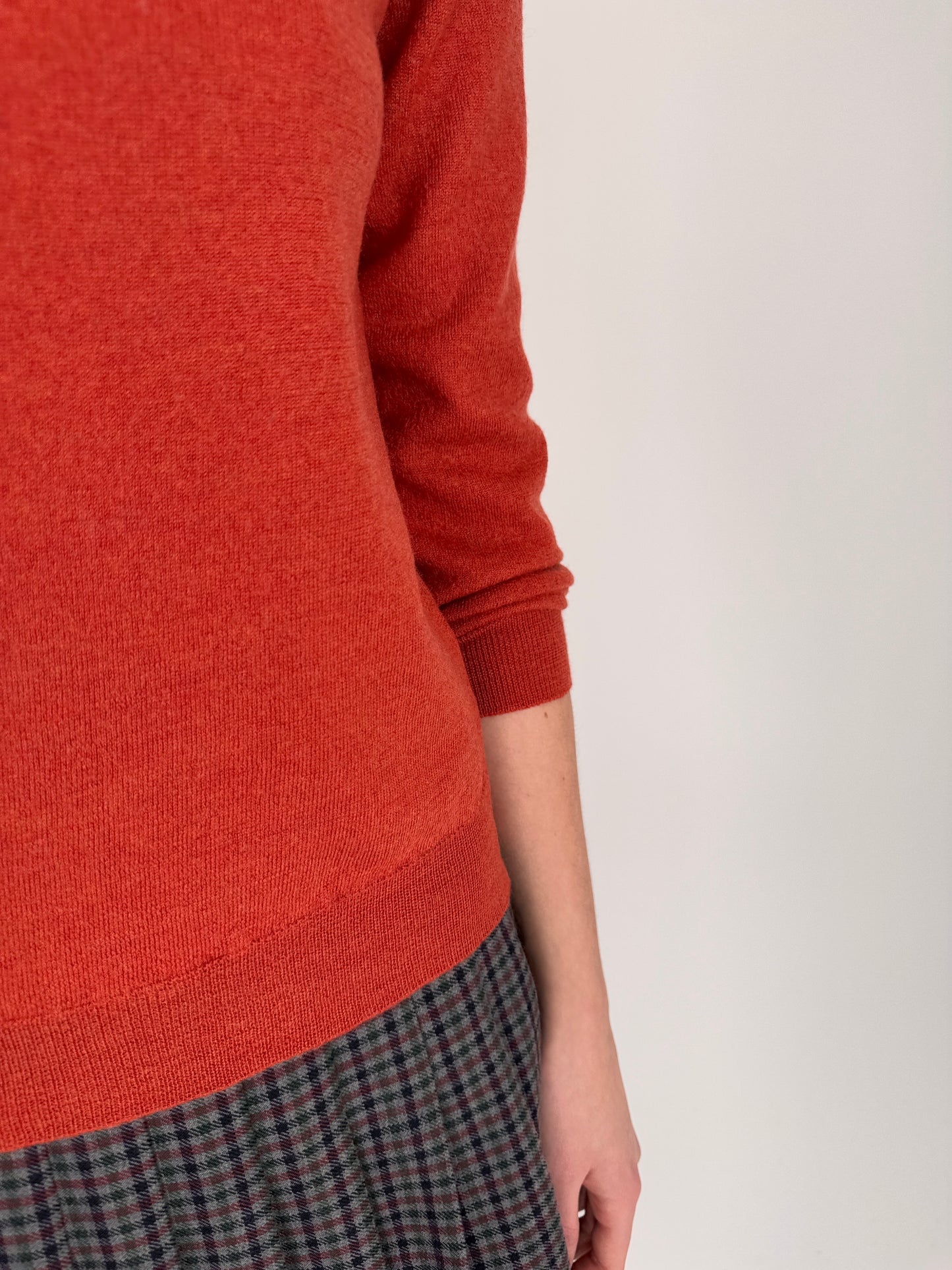 Pulover italian petite de gramaj mare burnt orange din lana merino extrafina