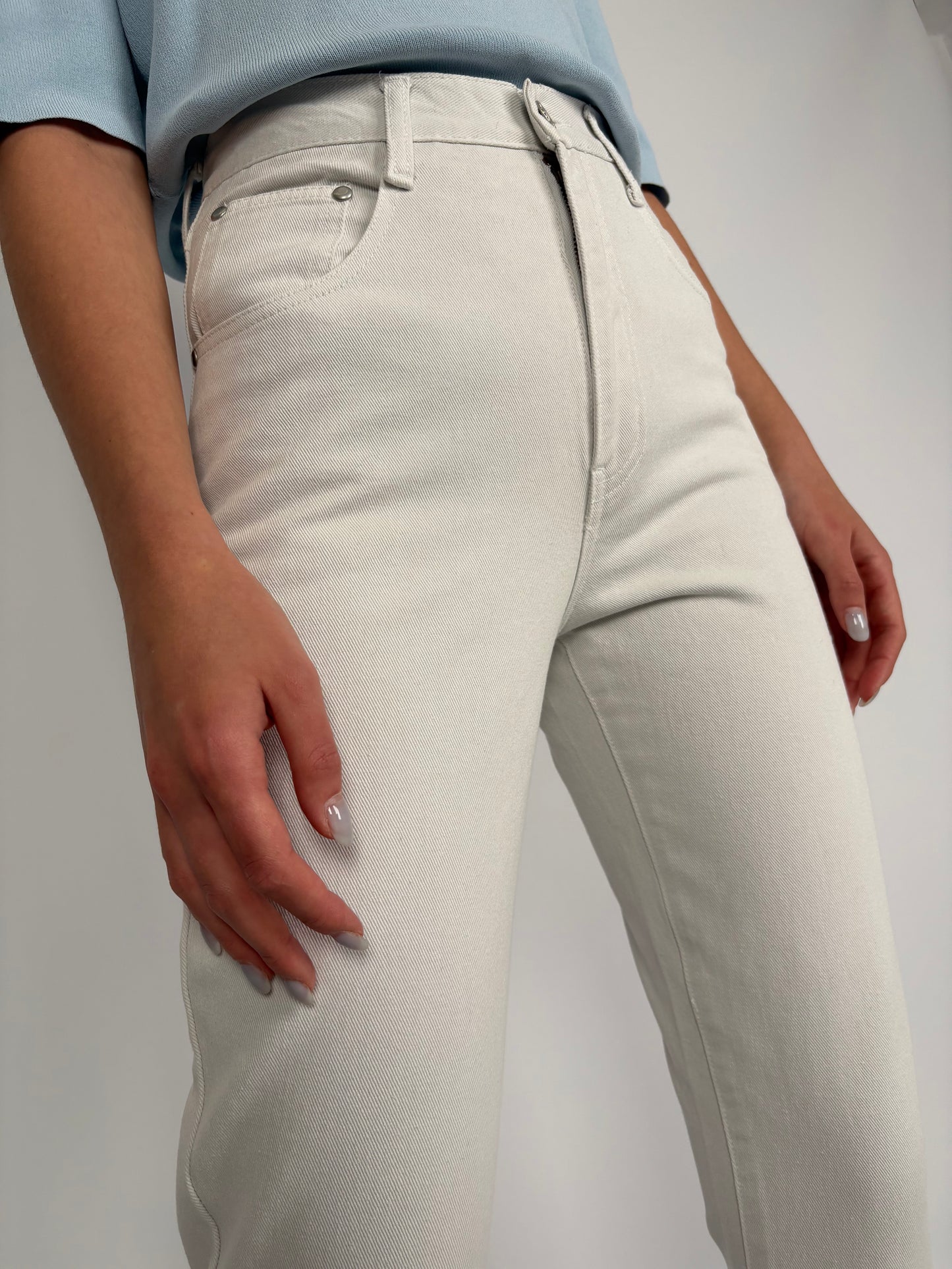 Jeans vintage de vară cu talie ultra înaltă off white