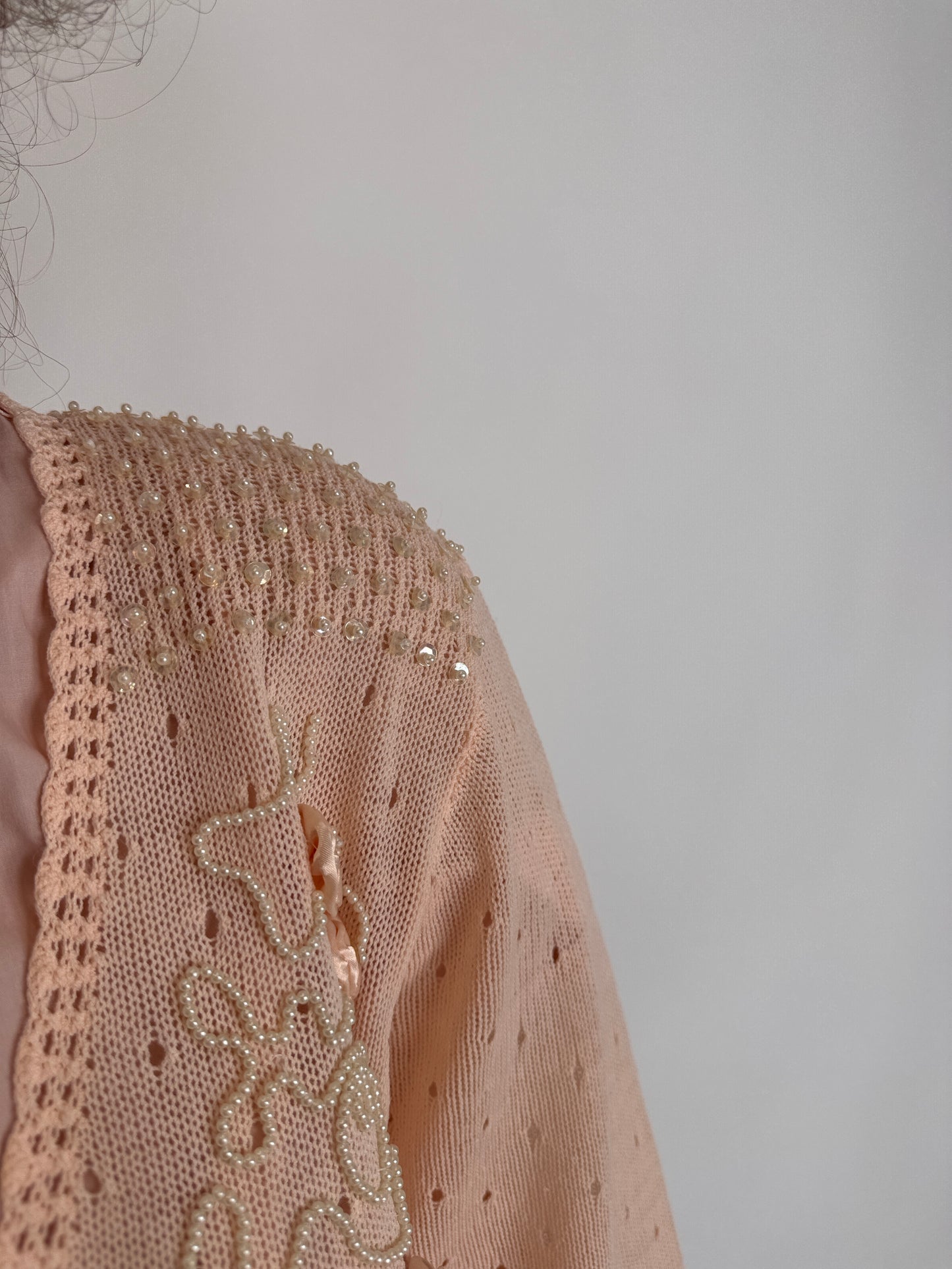 Top vintage bijuterie powder pink din jerse 100% mătase naturală