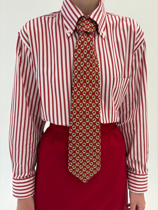 Cravata bordo cu print camel din mătase naturală