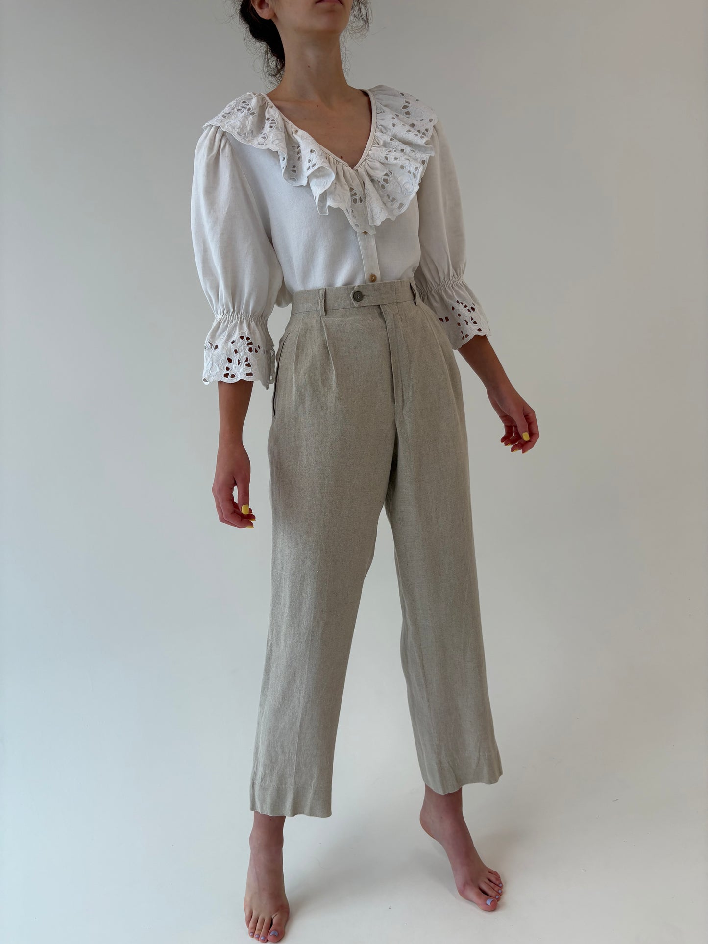 Pantaloni premium italienești din pânză premium de in cu pense