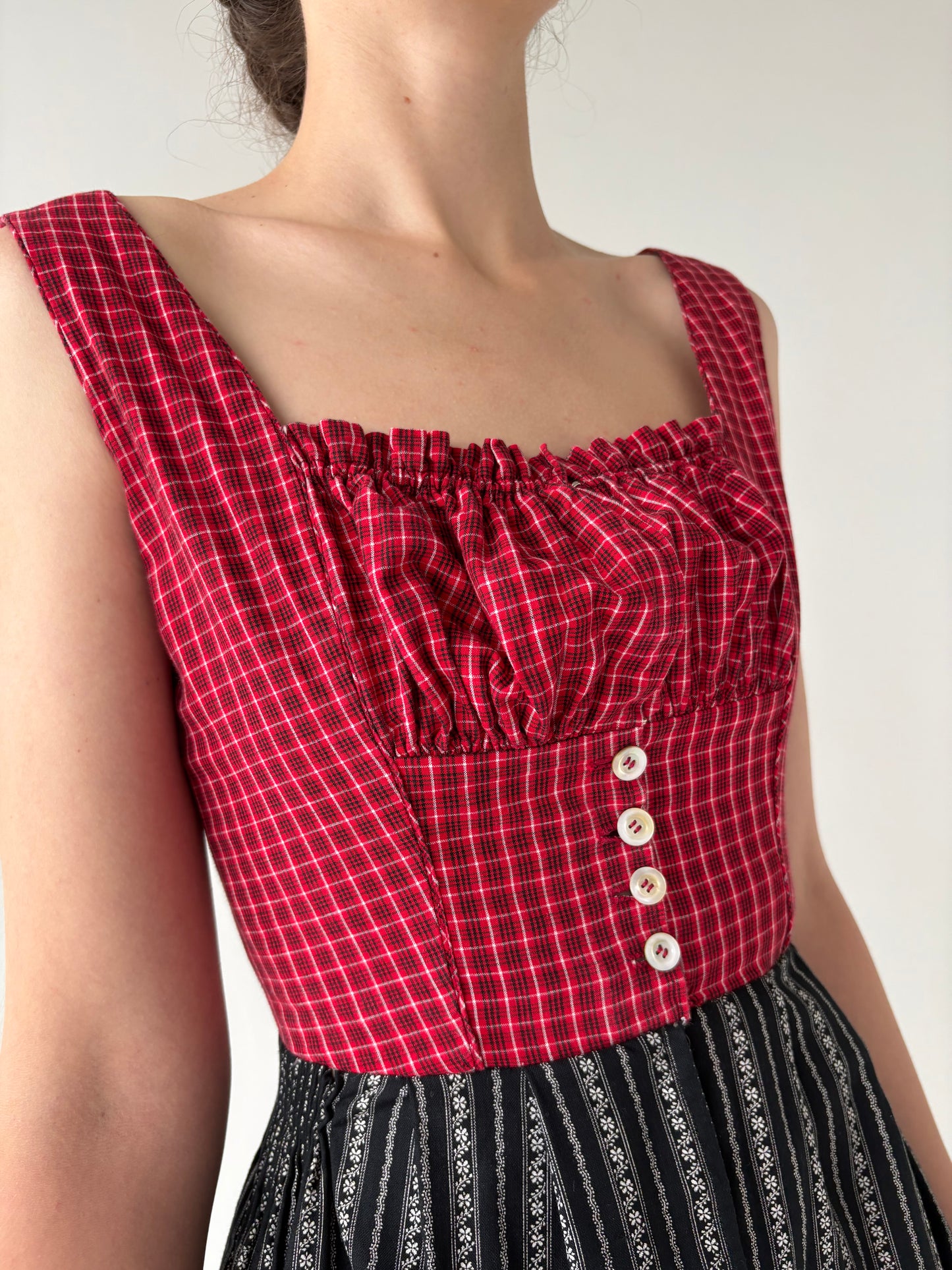 Rochie vintage Milkmaid din pânză cu corsaj și talie ultra înaltă marcată