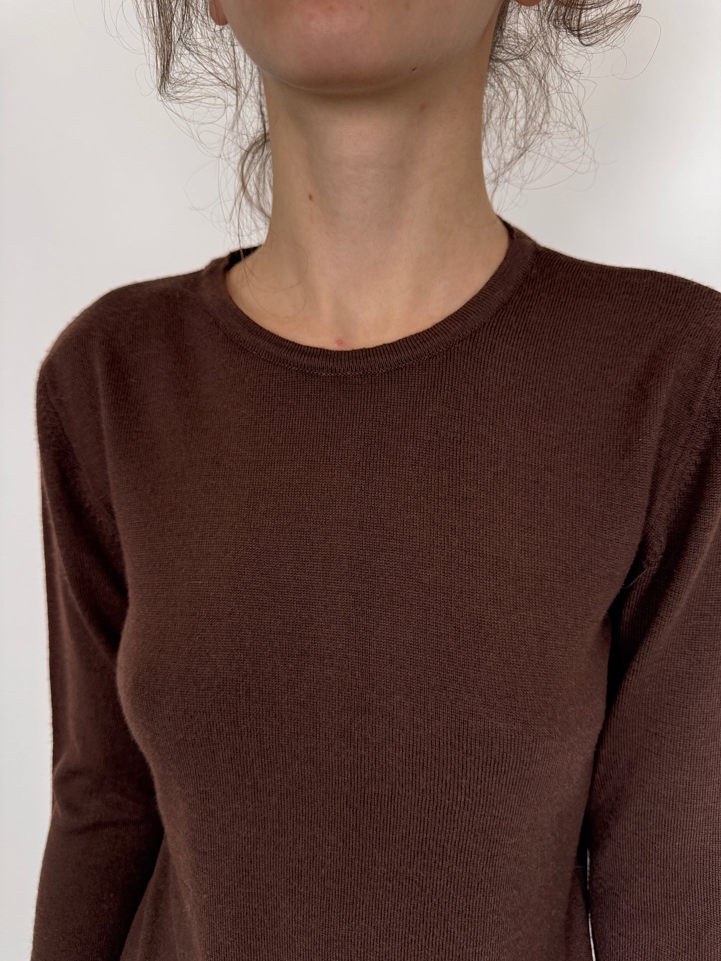 Pulover subtire italian chocolate brown din mix de lana merino extrafina