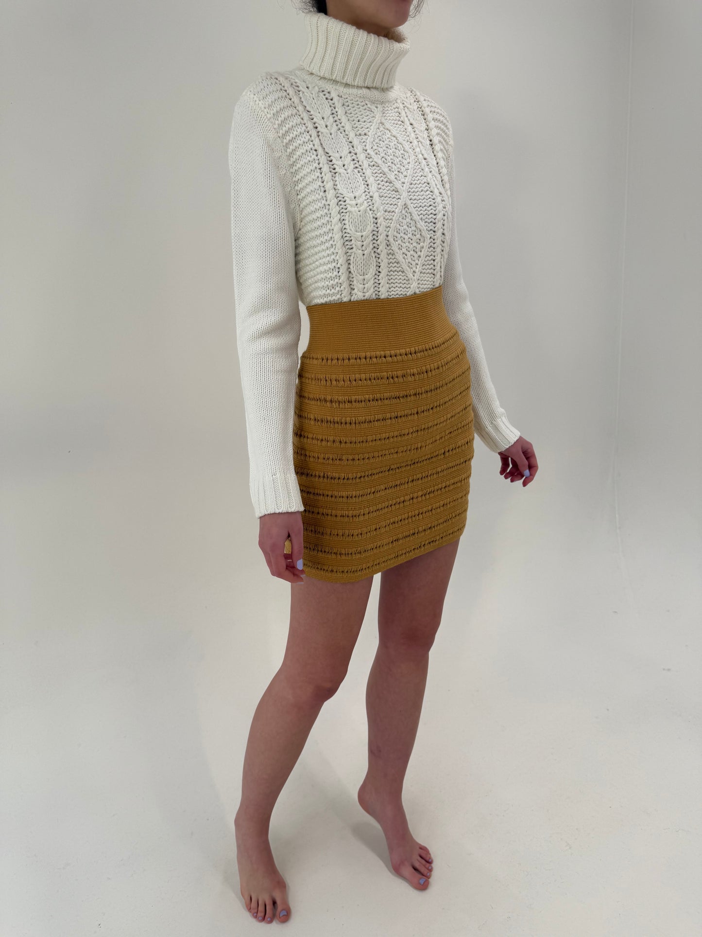 Fustă camel tip bandaj gros cu 2 fete ultra modelator și talie ultra înaltă