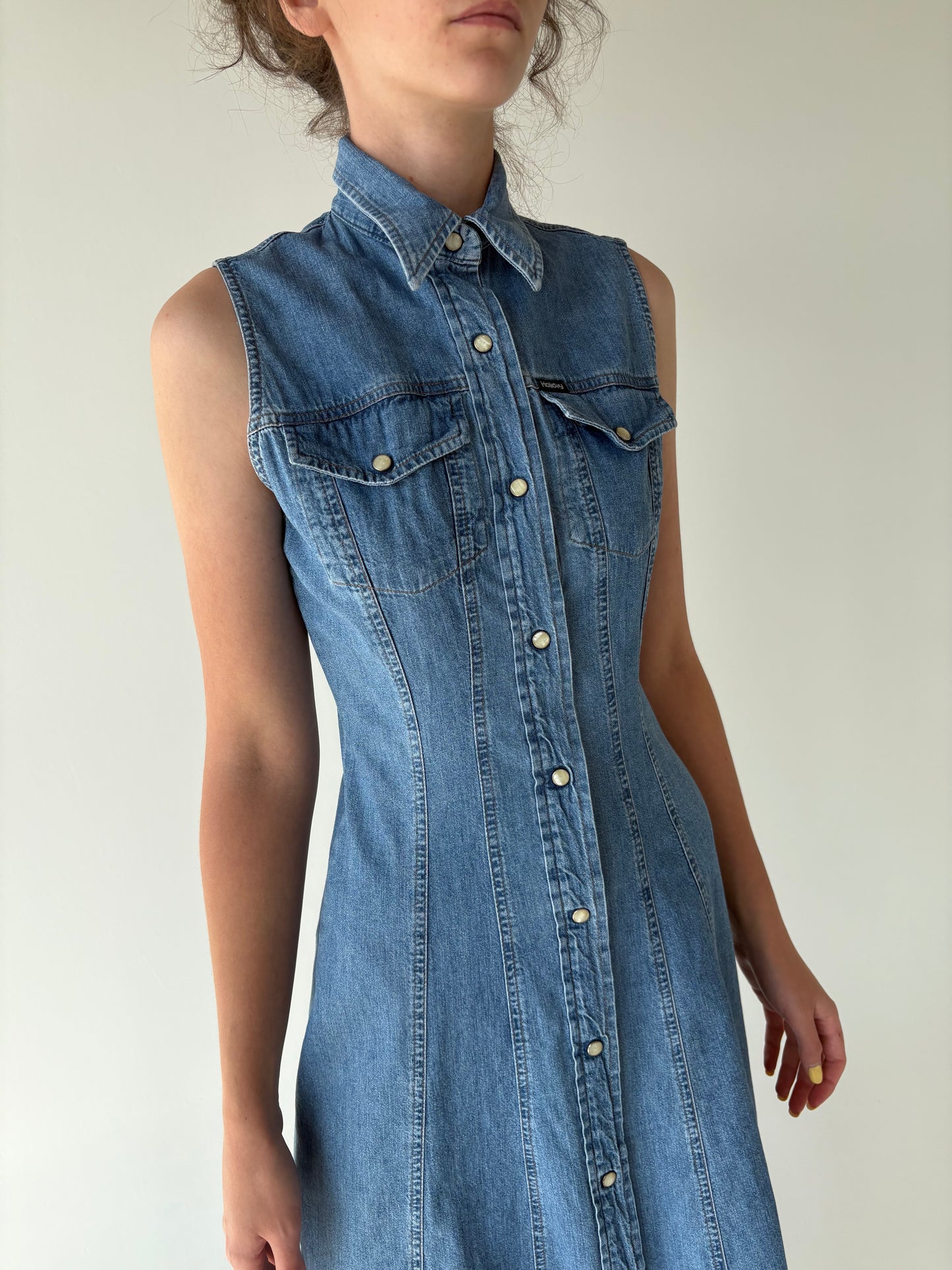 Rochie vintage maxi cambrata din jeans