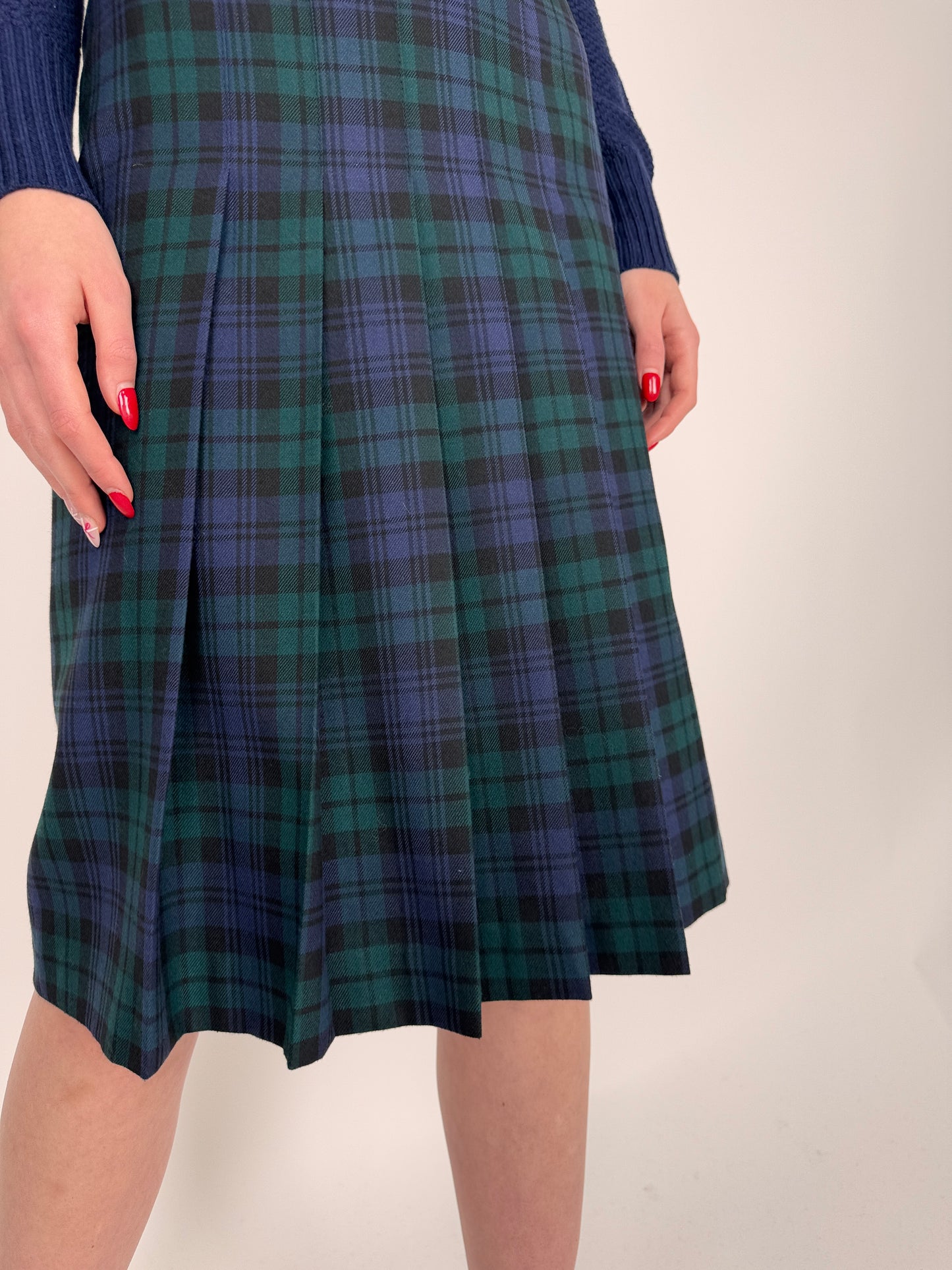 Fustă plisata din Tartan de lana extrafina cu talie înaltă elastic