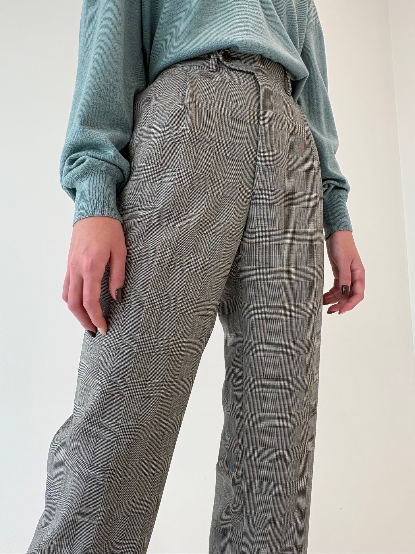 Pantalon silver gray din lana extrafina tall cu buzunare