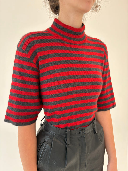 Maleta în dungi de gramaj mare din tricot excepțional de lana merino și Angora