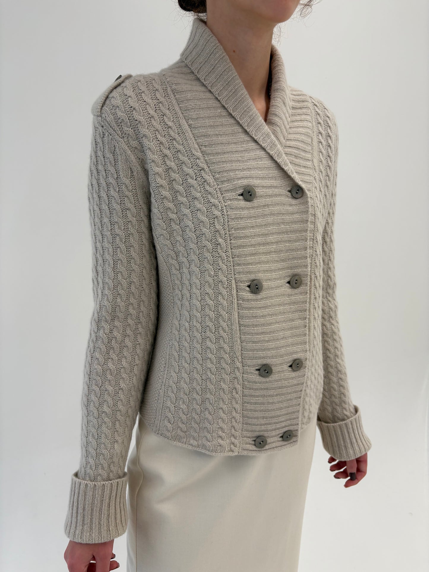 Jacheta luxury din cașmir super gros multiply off white italiană