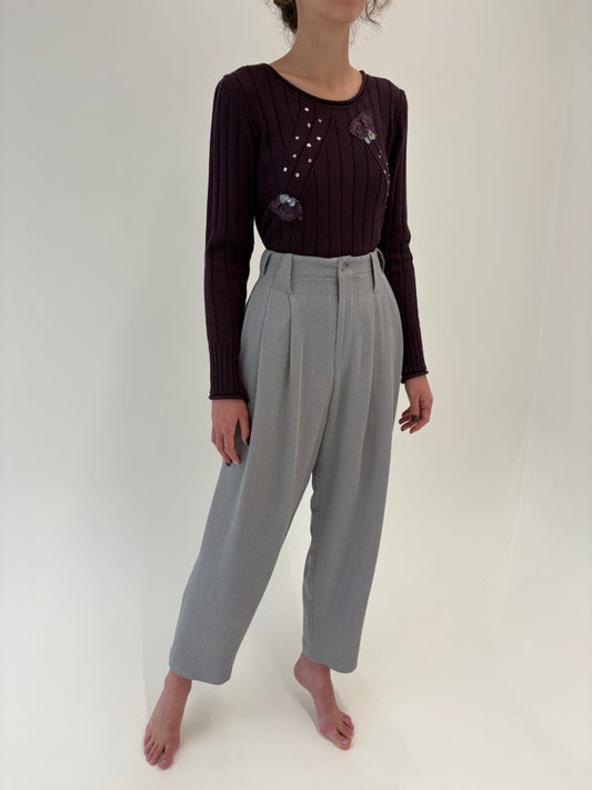 Pantaloni din lana extrafina cu pense adânci și talie ultra înaltă marcată