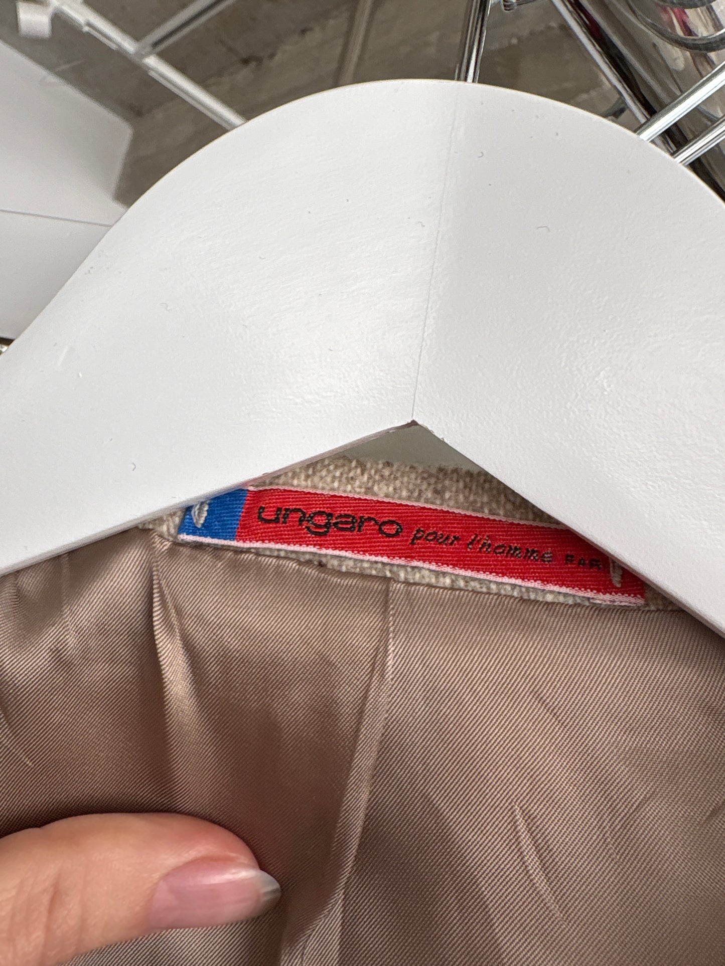 Sacou tall luxury Ungaro din stofă melanj nude cu chocolate brown