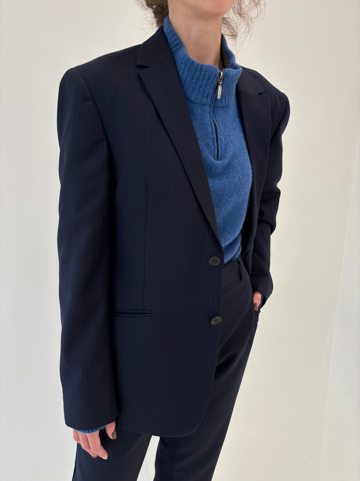 Costum în croi actual din lana extrafina tall Navy blue