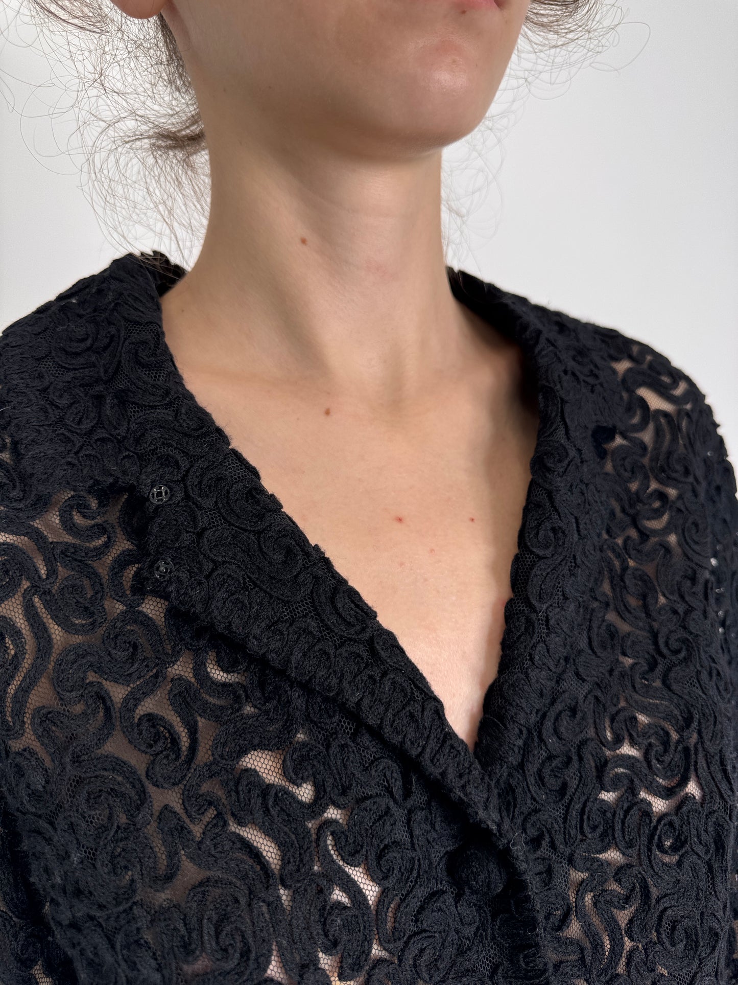 Set vintage negru excepțional din dantelă de lana extrafina