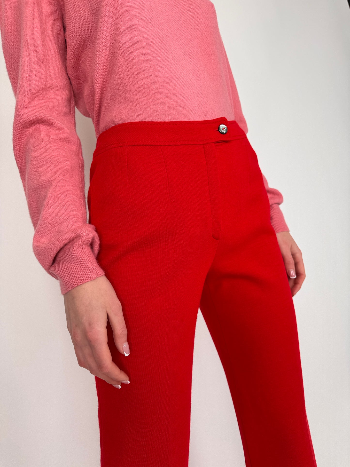 Pantaloni tall cherry red din jerse extrafin de lana modelator