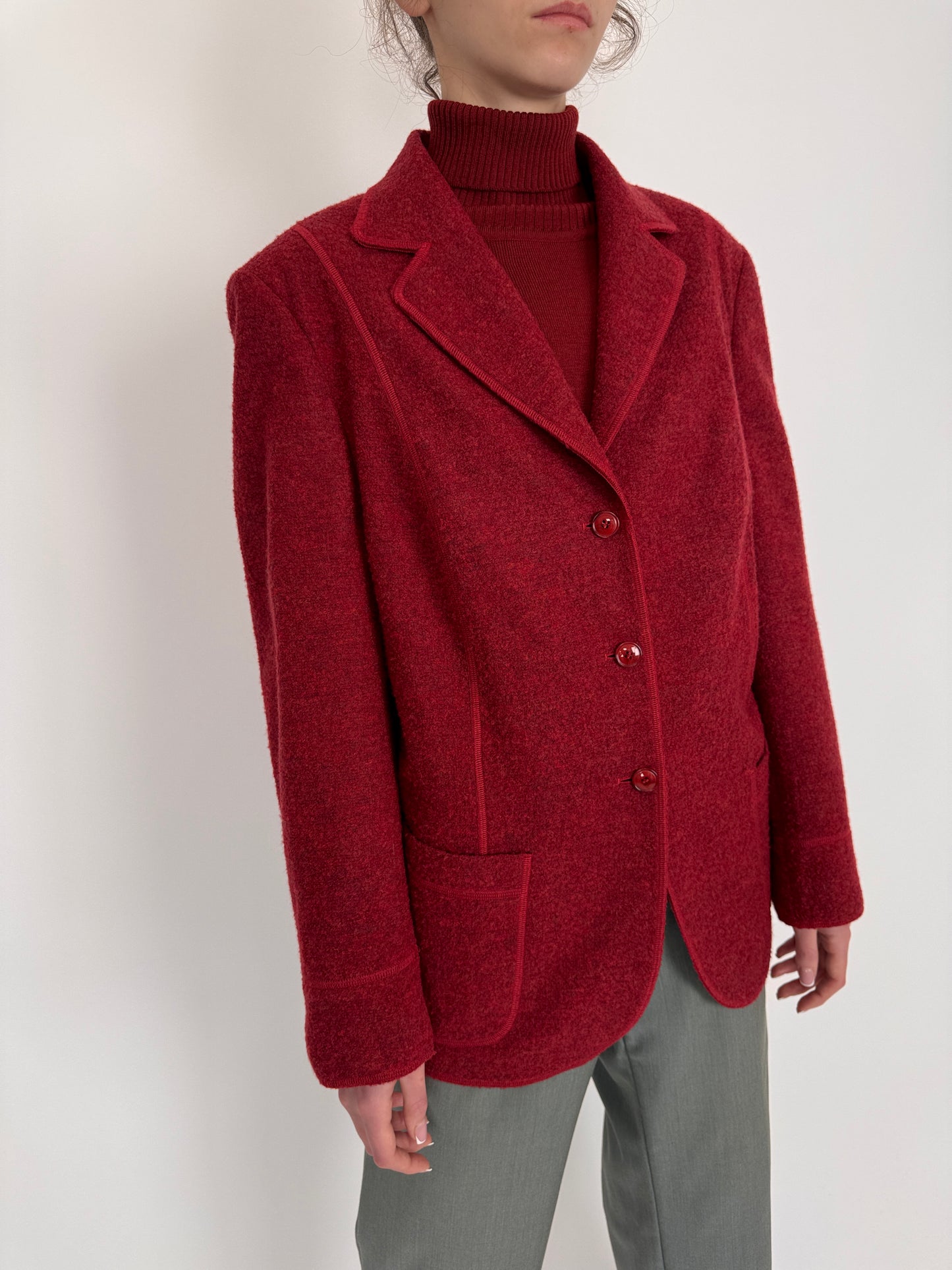 Sacou luxury Delmod din lana merino dark cherry red