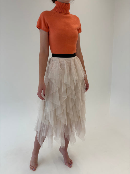 Fustă din tulle moale light nude cu talie ultra înaltă marcată elastică
