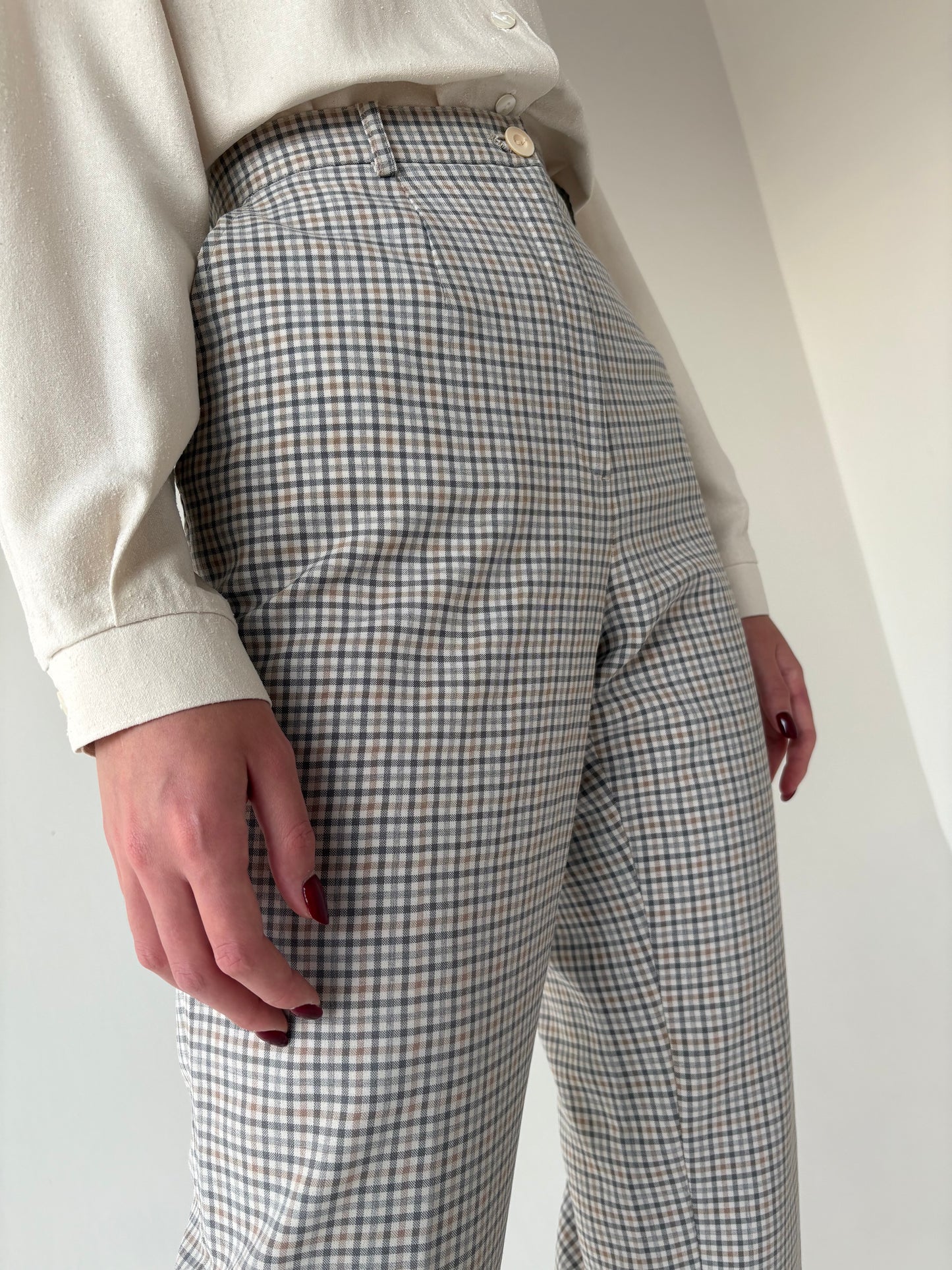 Pantaloni cu talie ultra înaltă din stofita din mix de lana ușor elastică