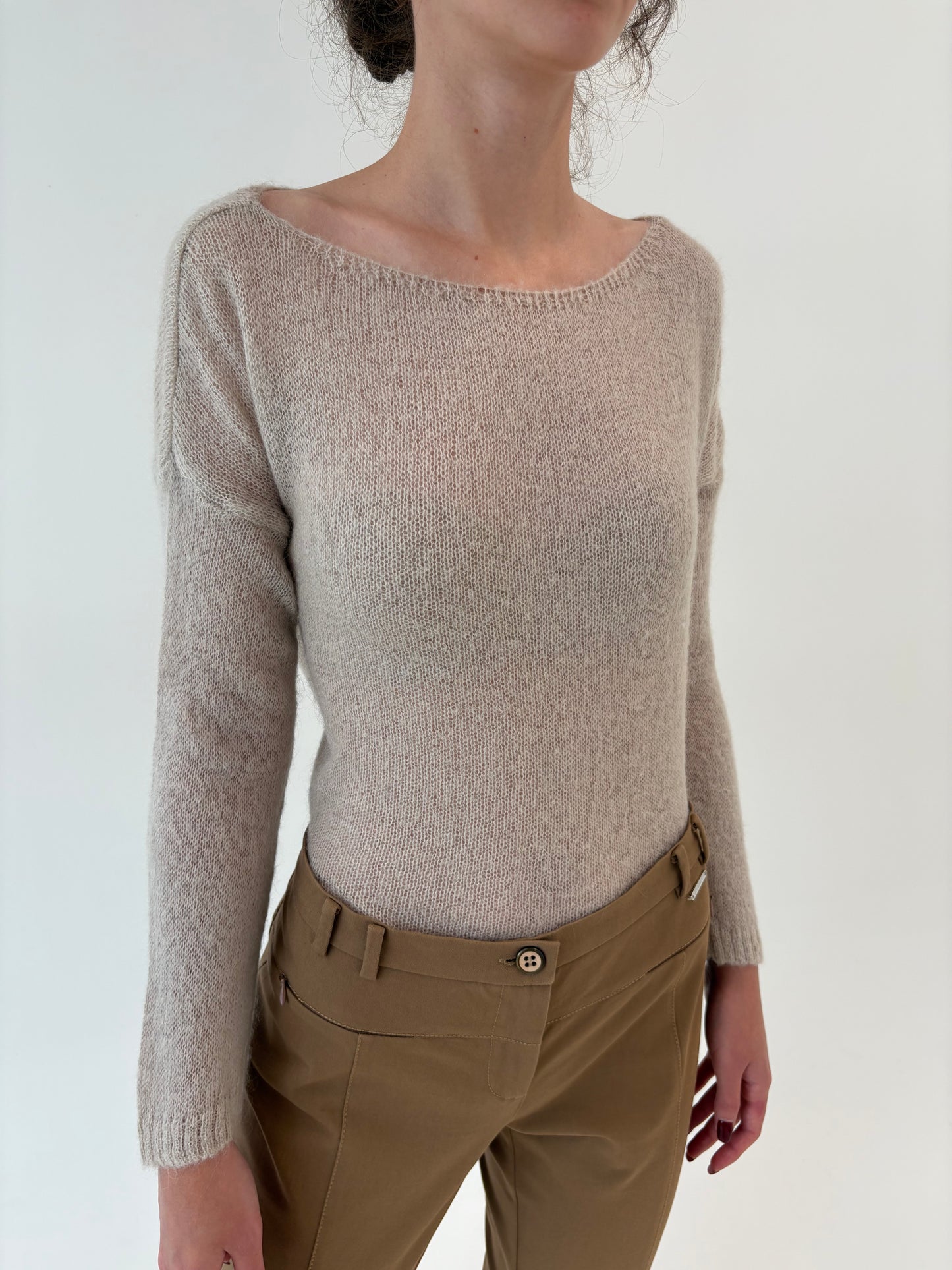 Puloveras în croi lejer off white din baby mohair