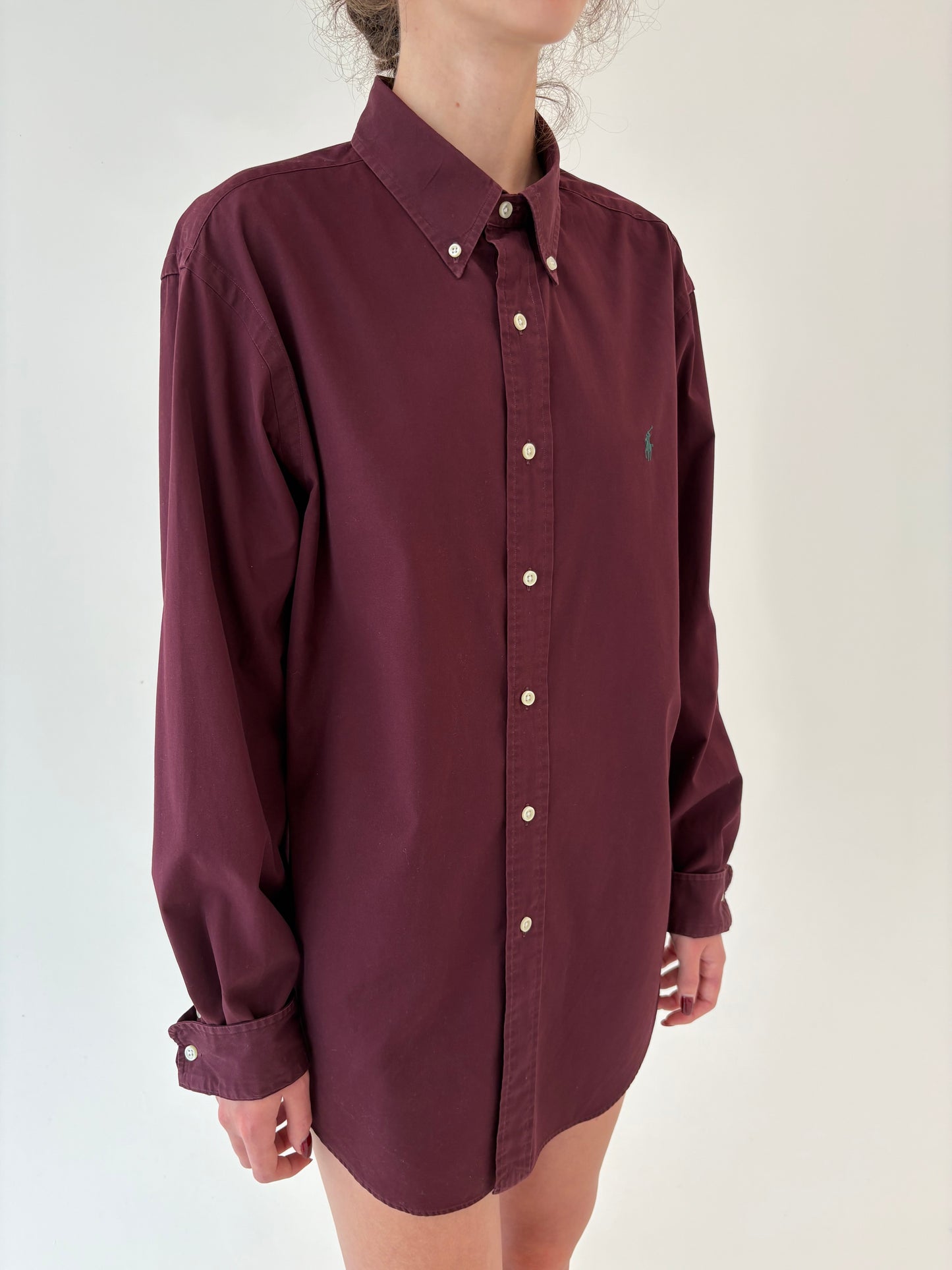 Cămașa Ralph Lauren burgundy în croi oversized din bumbac gros