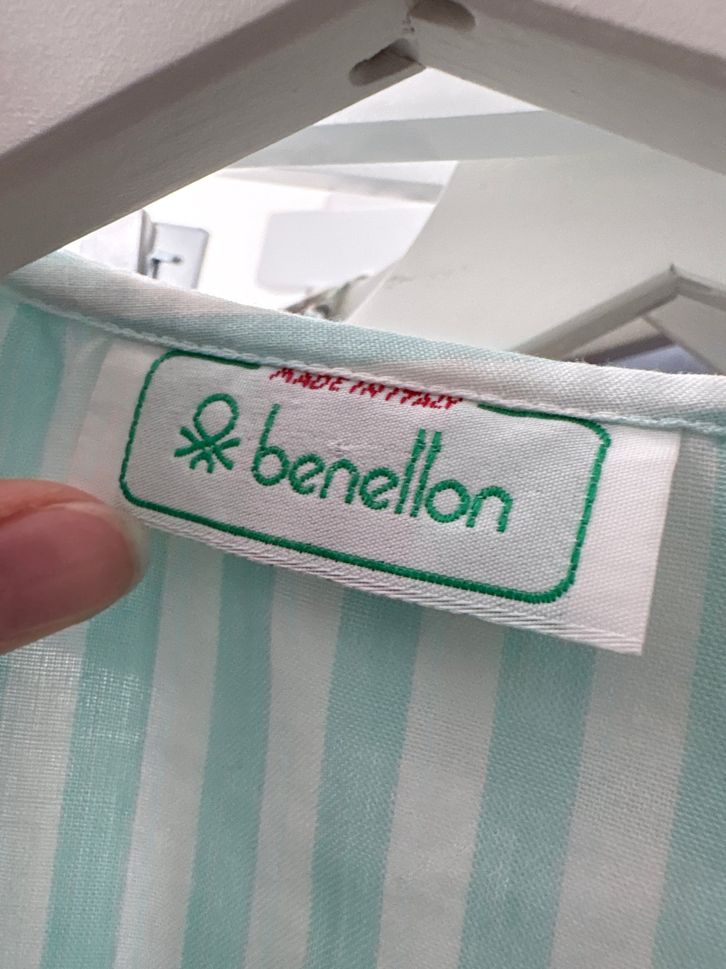 Cămașa vintage în dungi fine mint green din panzica de bumbac