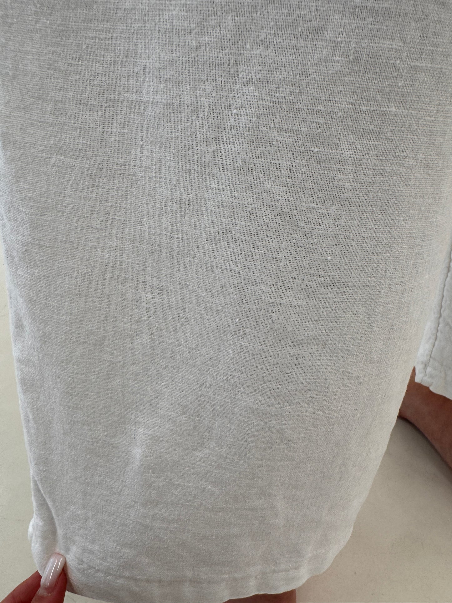 Pantaloni din in petite cu talie reglabilă în croi lejer