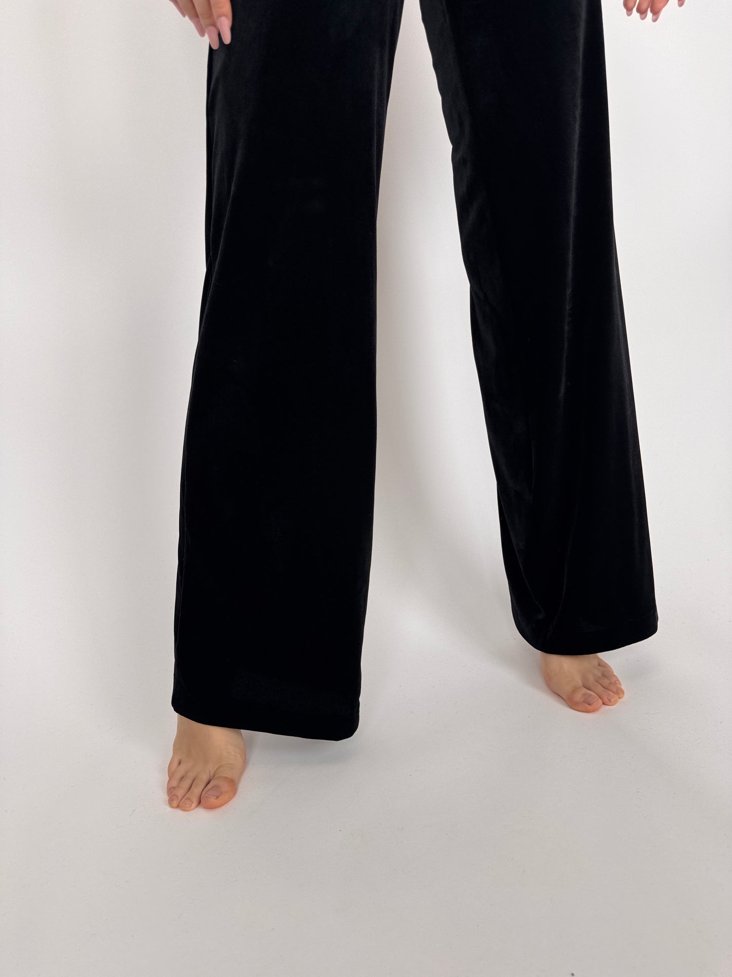 Pantaloni tall din catifea neagră de bumbac strech cu talie ultra înaltă