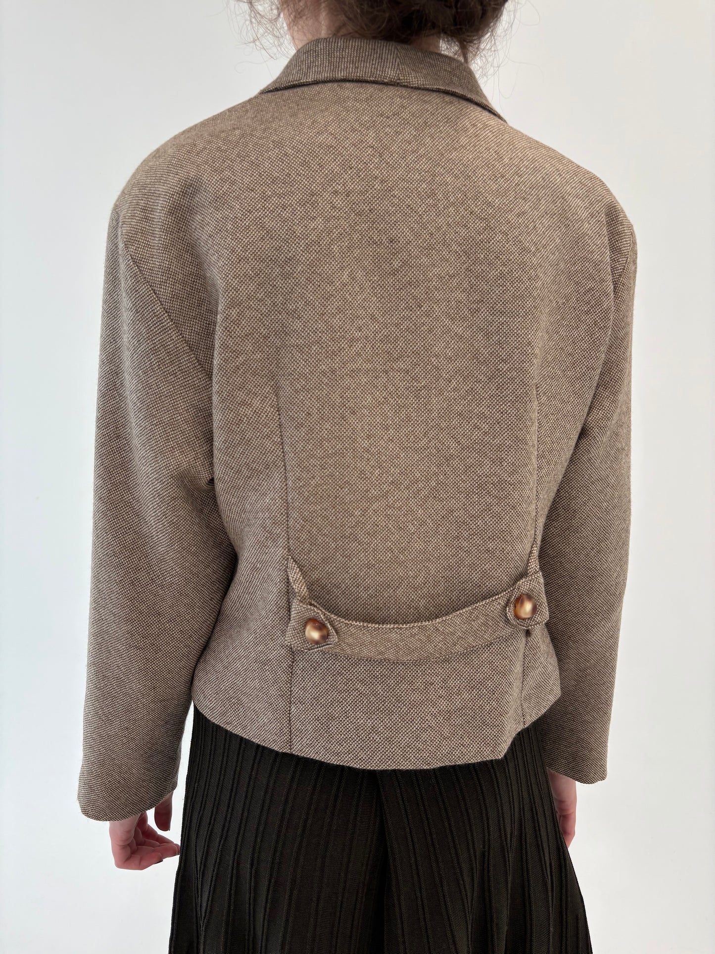 Sacou vintage cambrat chocolate brown cu ivoire din lana plină extrafina