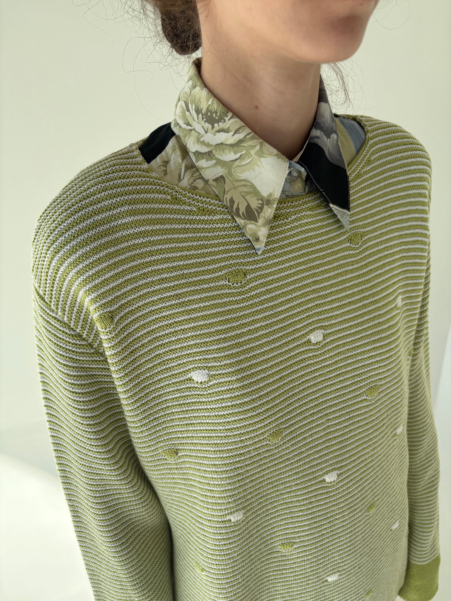 Pulover premium verde crud texturat din bumbac de gramaj mare