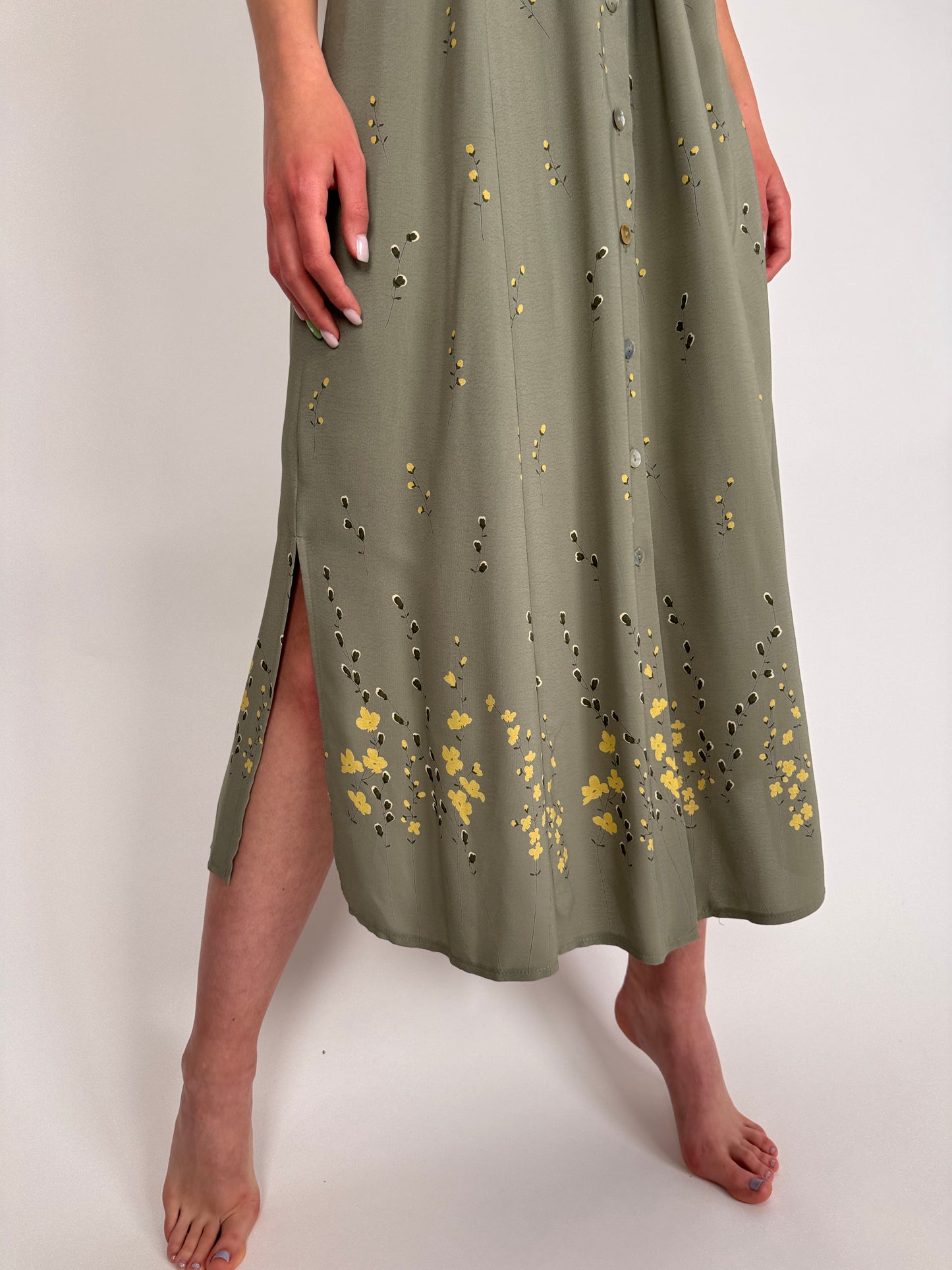 Rochie vintage Sage green cu talie marcată reglabilă