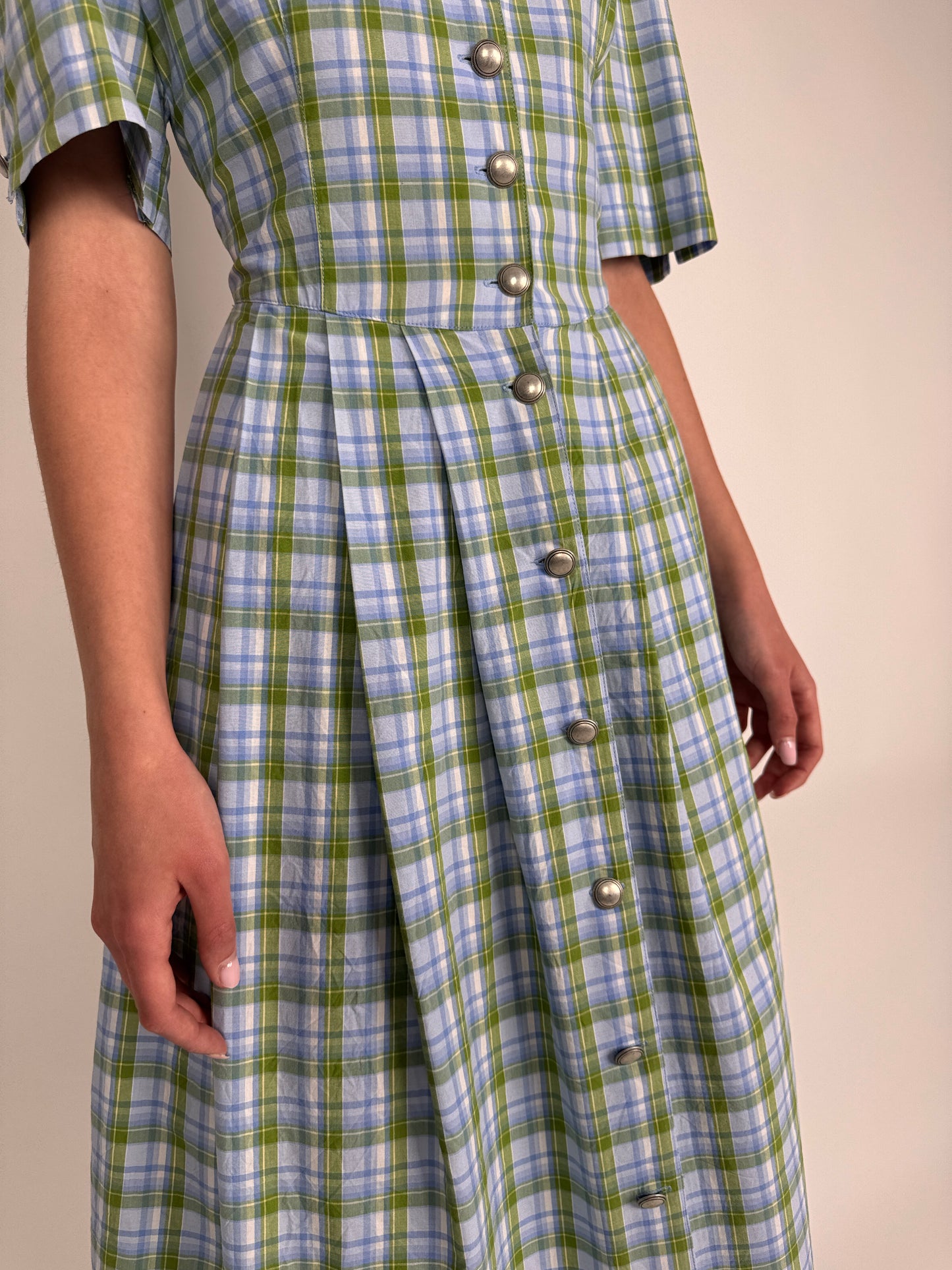 Rochie vintage în carouri din pânză de bumbac cu spate reglabil