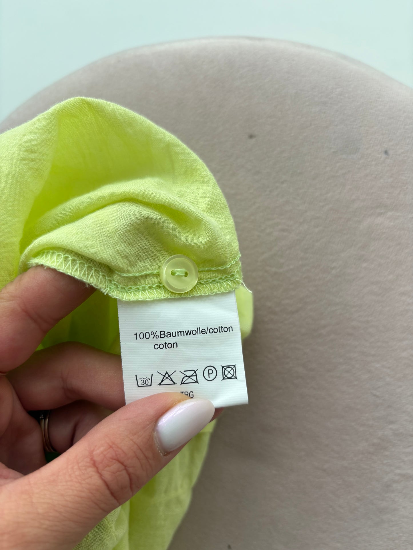 Cămașa no iron verde crud din panzica de bumbac cu mânecă 3/4