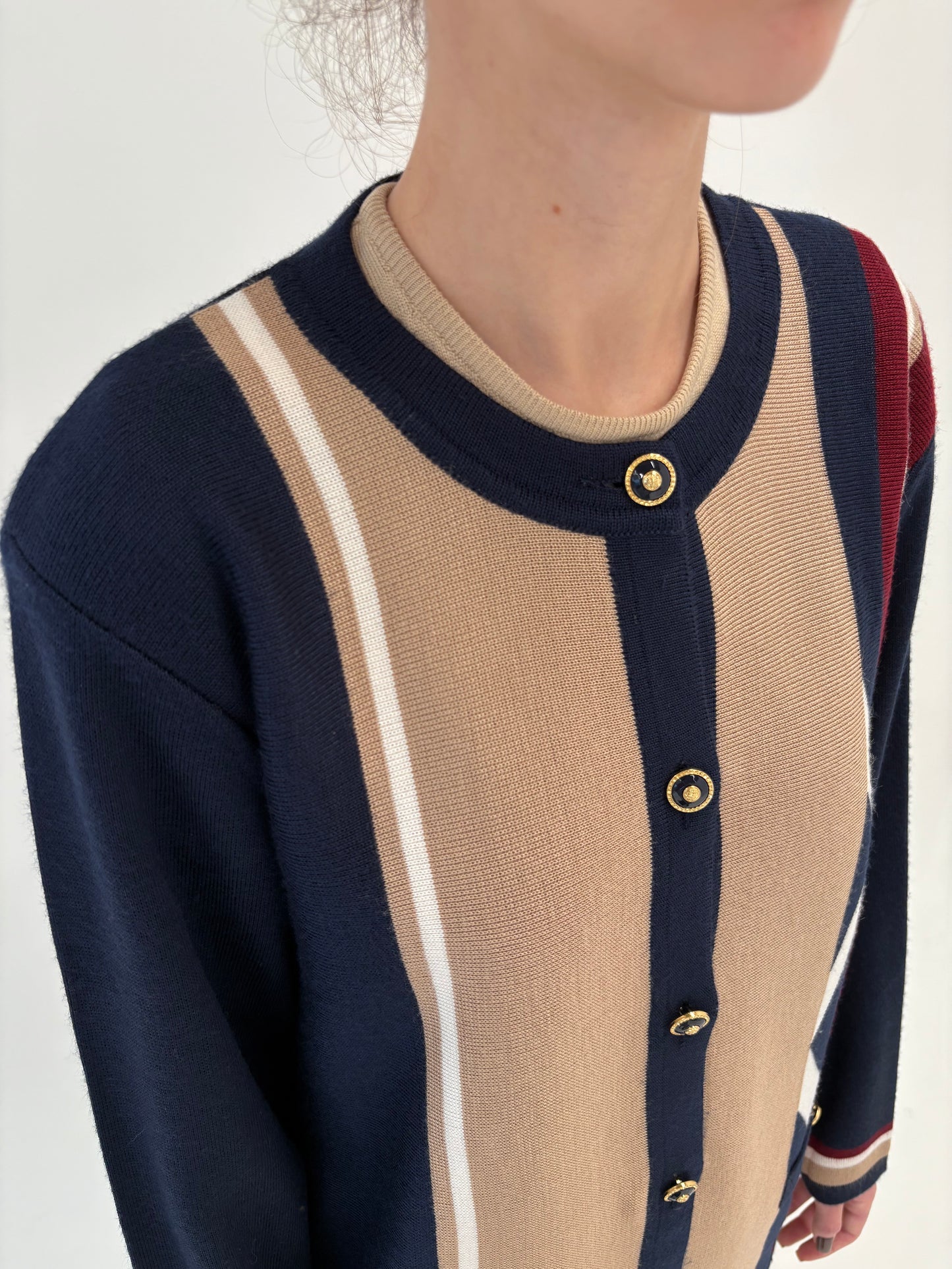 Cardigan excepțional italian din lână merino extrafina de gramaj mare colorblock