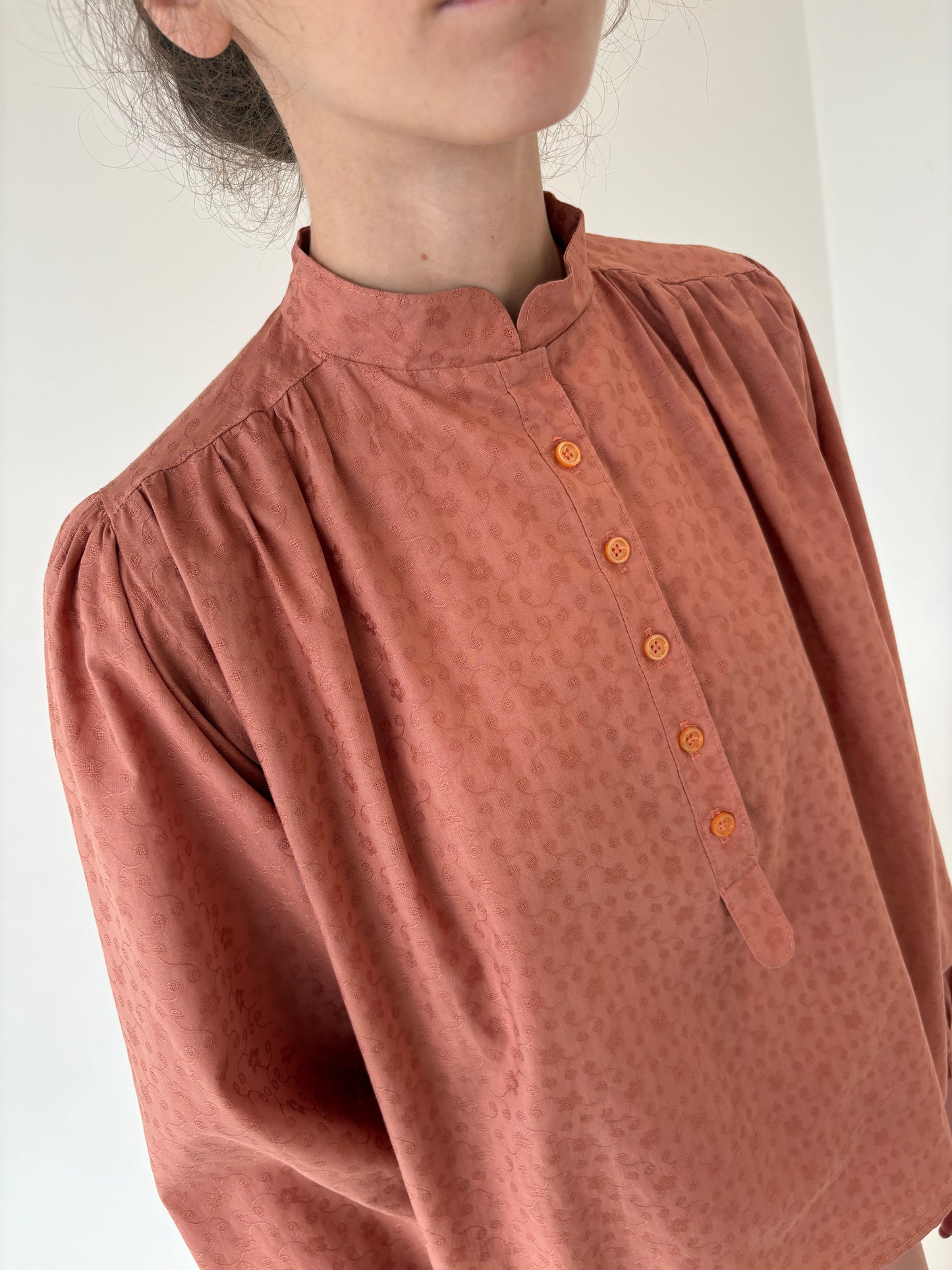 Cămașa vintage din jacquard de bumbac excepțional terracota