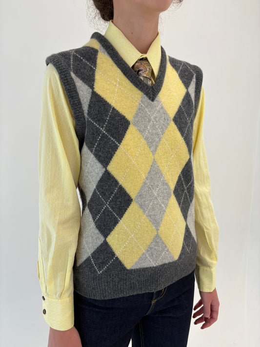 Vestă vintage din lana extrafina de gramaj mare în romburi made in Korea