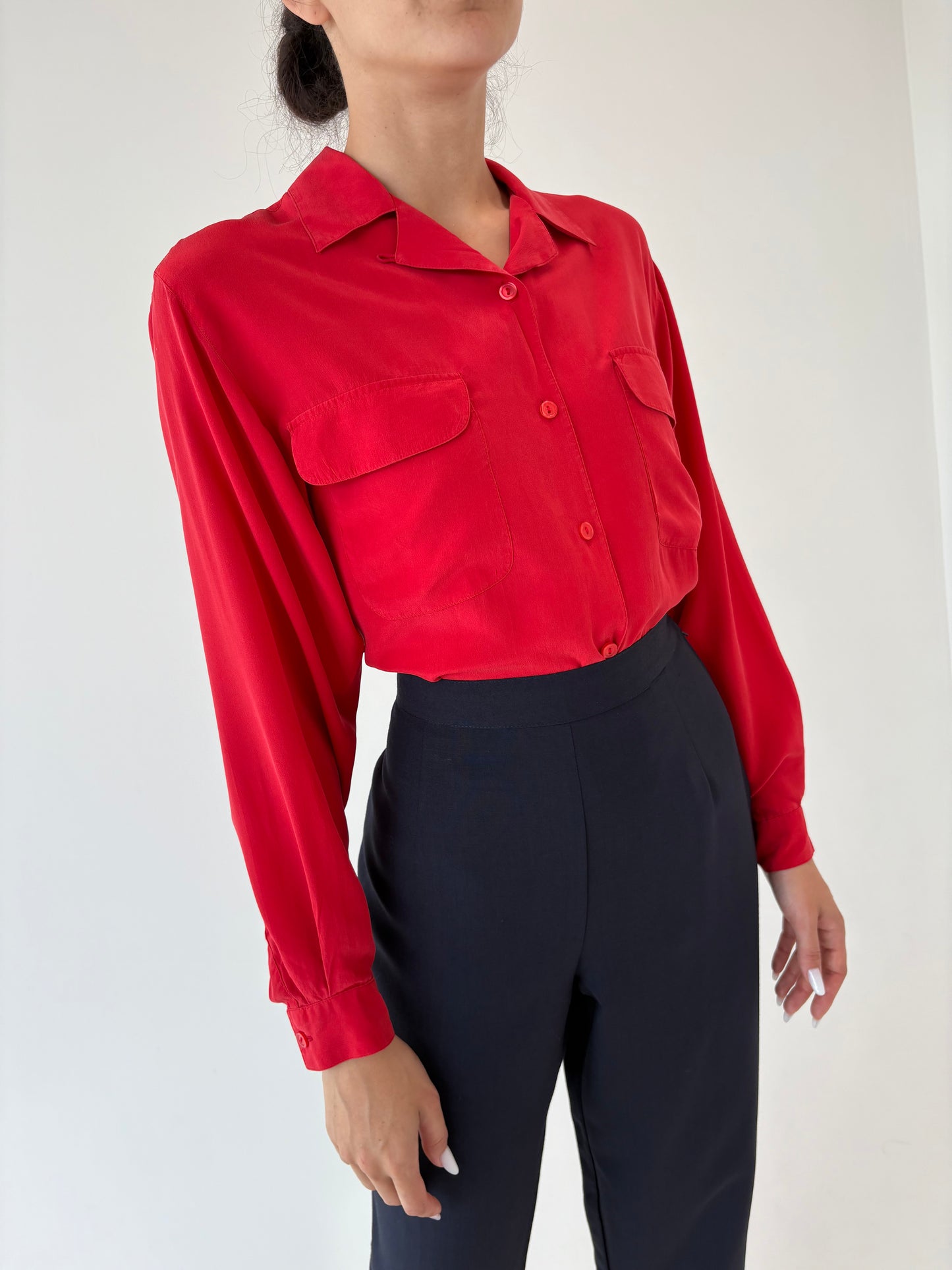 Cămașa vintage cherry red din mătase naturală