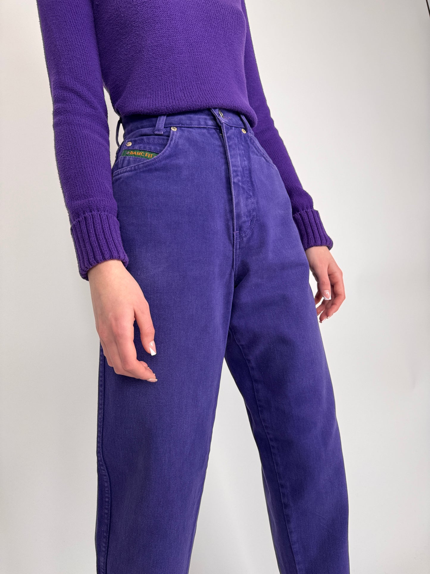 Jeanși vintage premium electric purple cu talie ultra înaltă mum fit