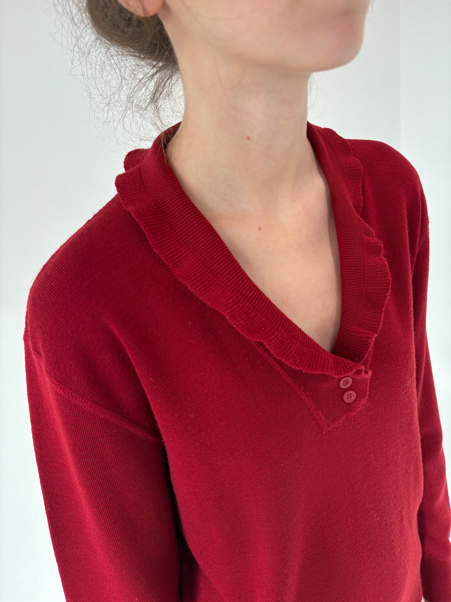 Pulover vintage italian burgundy din lana extrafina de gramaj mare