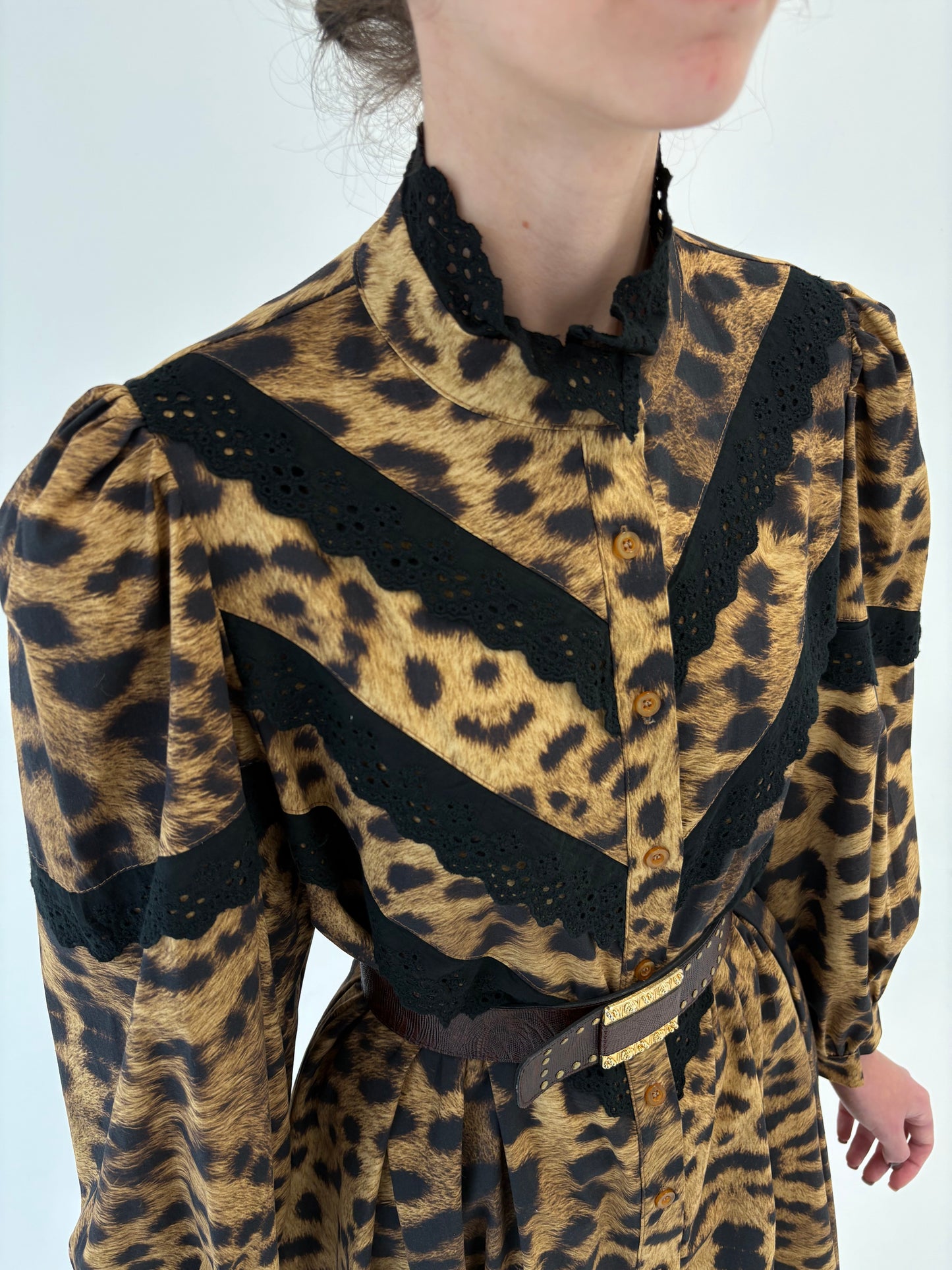 Rochie italiană tip cămașă animal print din poplin gros de bumbac
