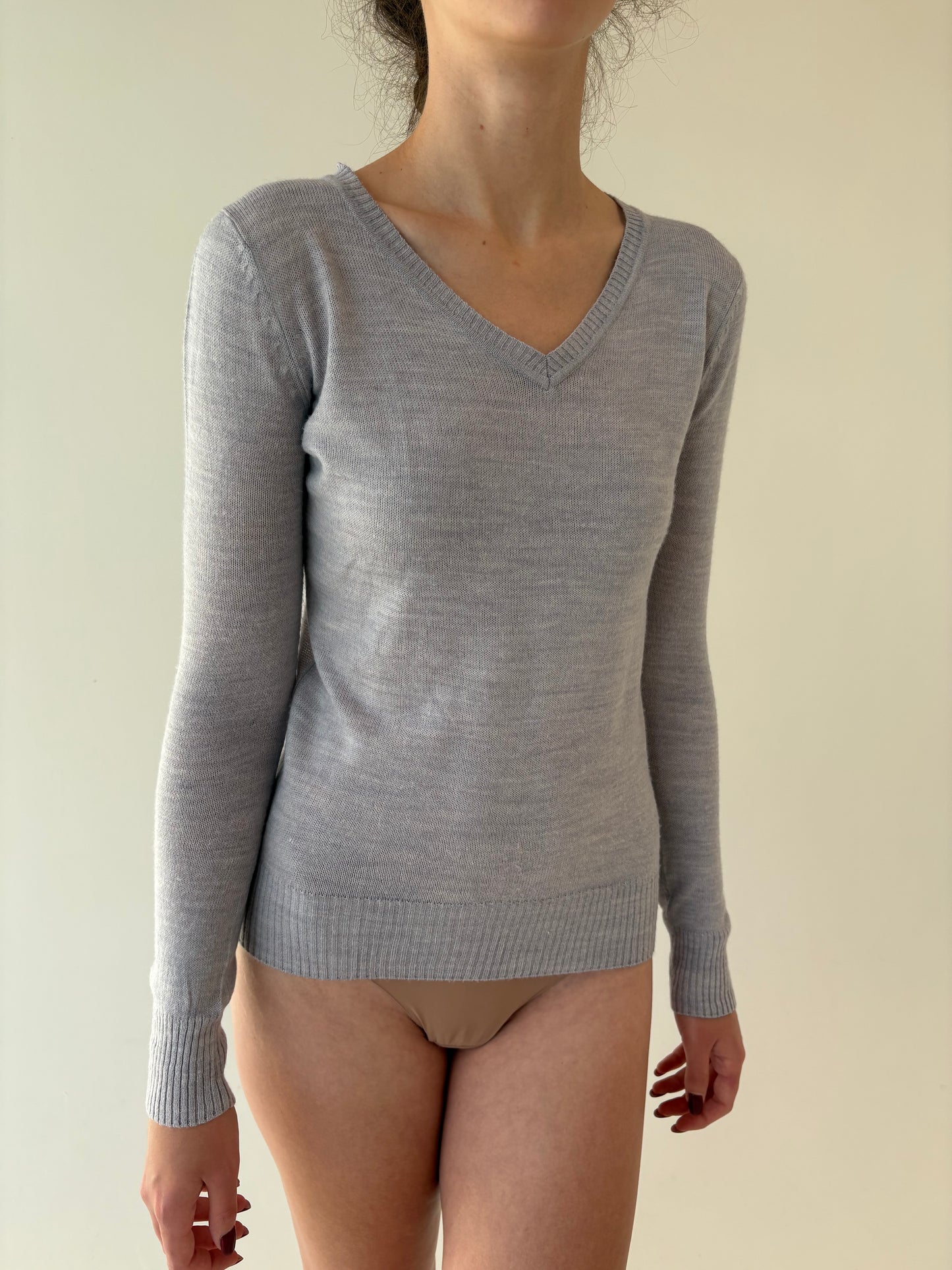 Puloveras lavender gray din mix de lana extrafina