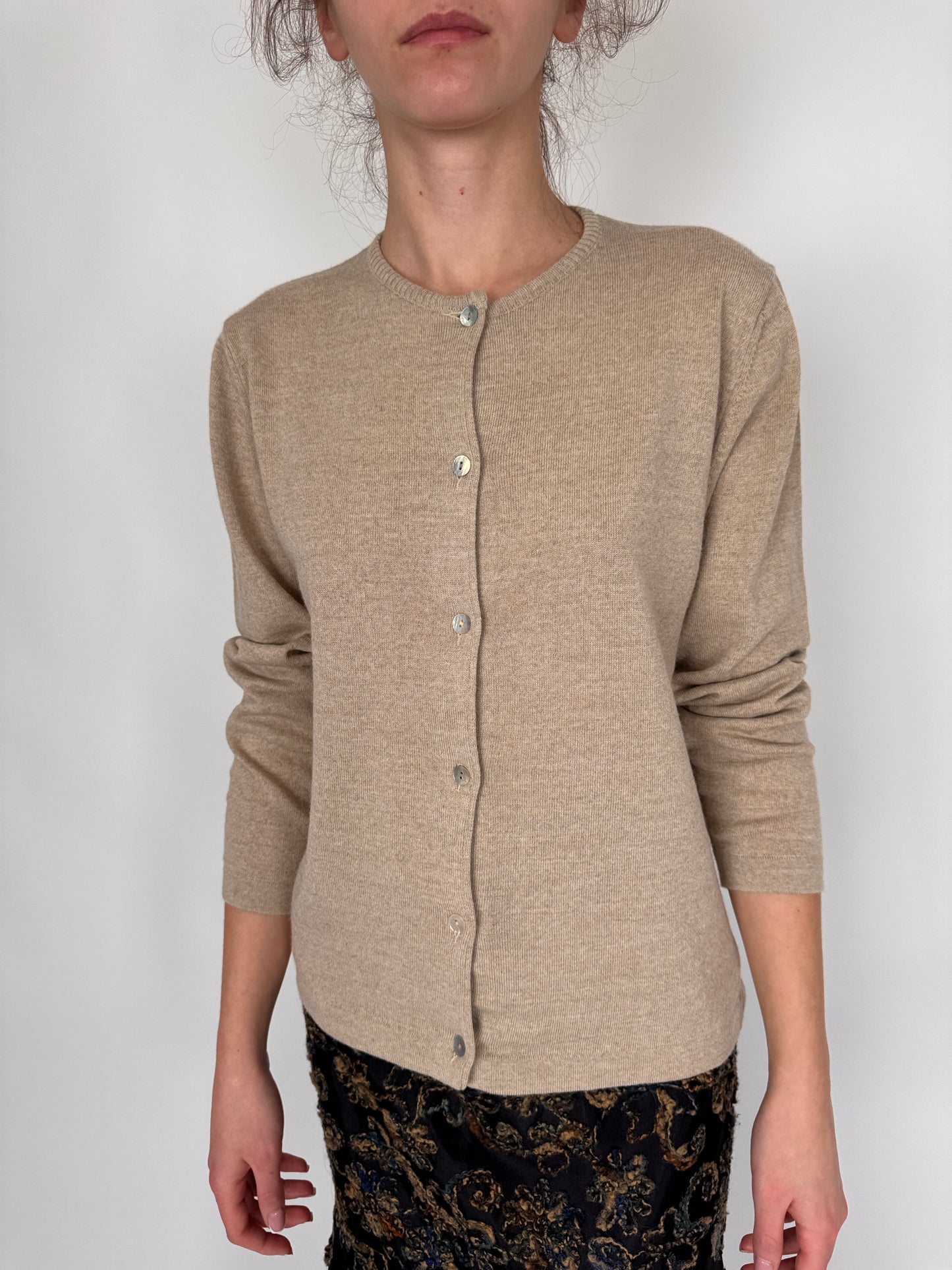 Cardigan italian nude beige din lana merino extrafina