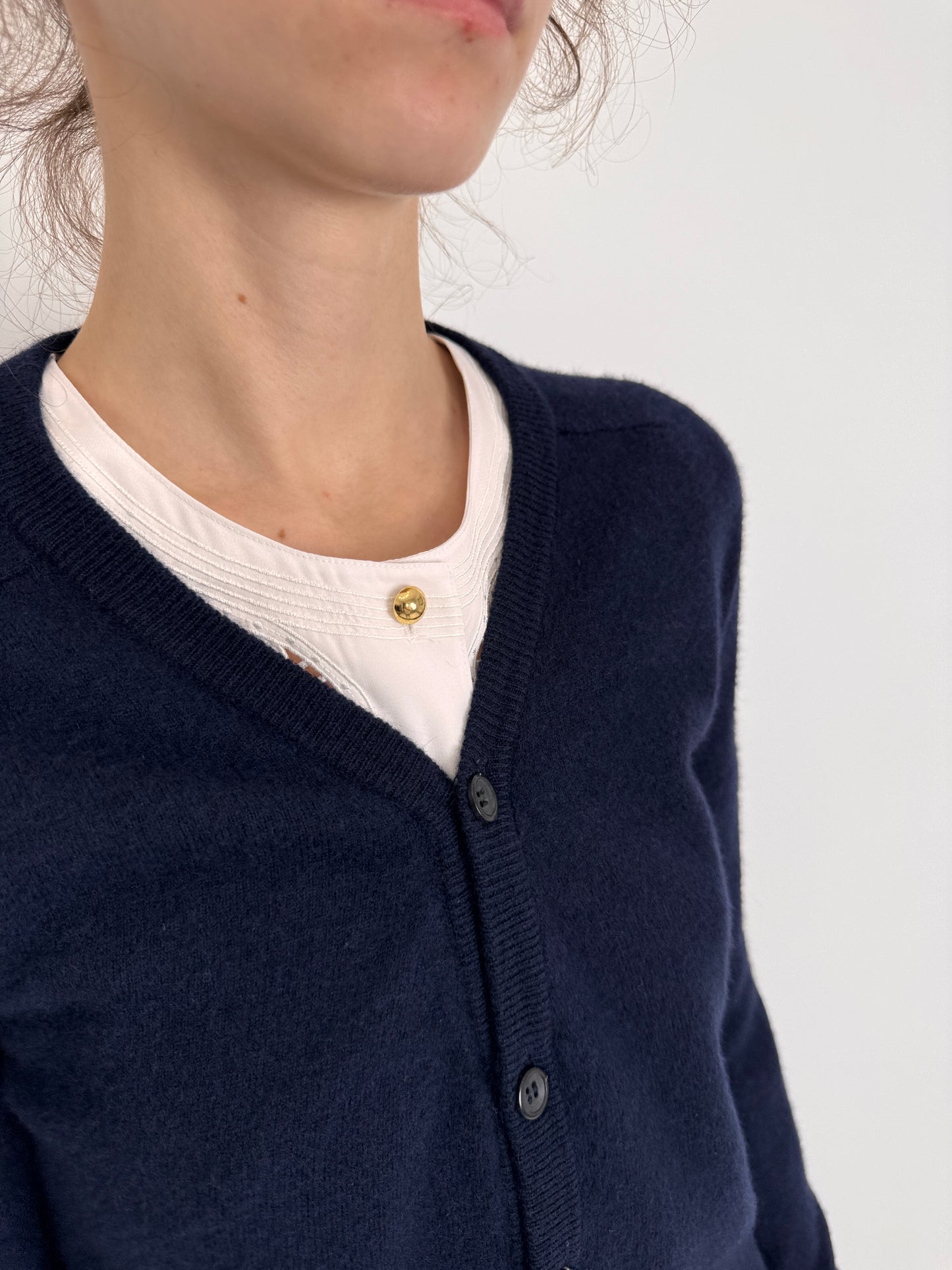 Cardigan Navy tall din lana merino și cașmir