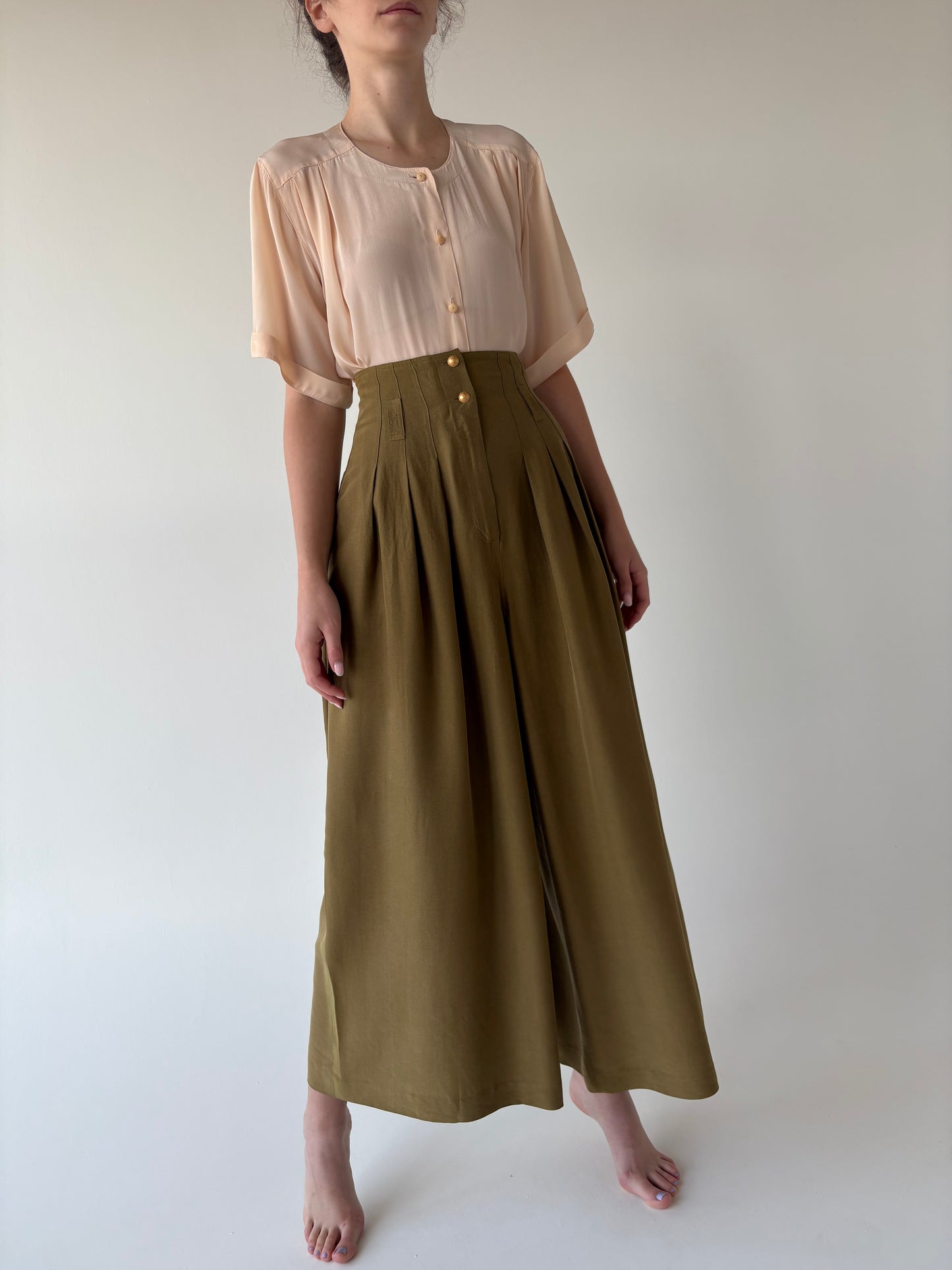 Pantaloni palazzo super ampli din mătase naturală