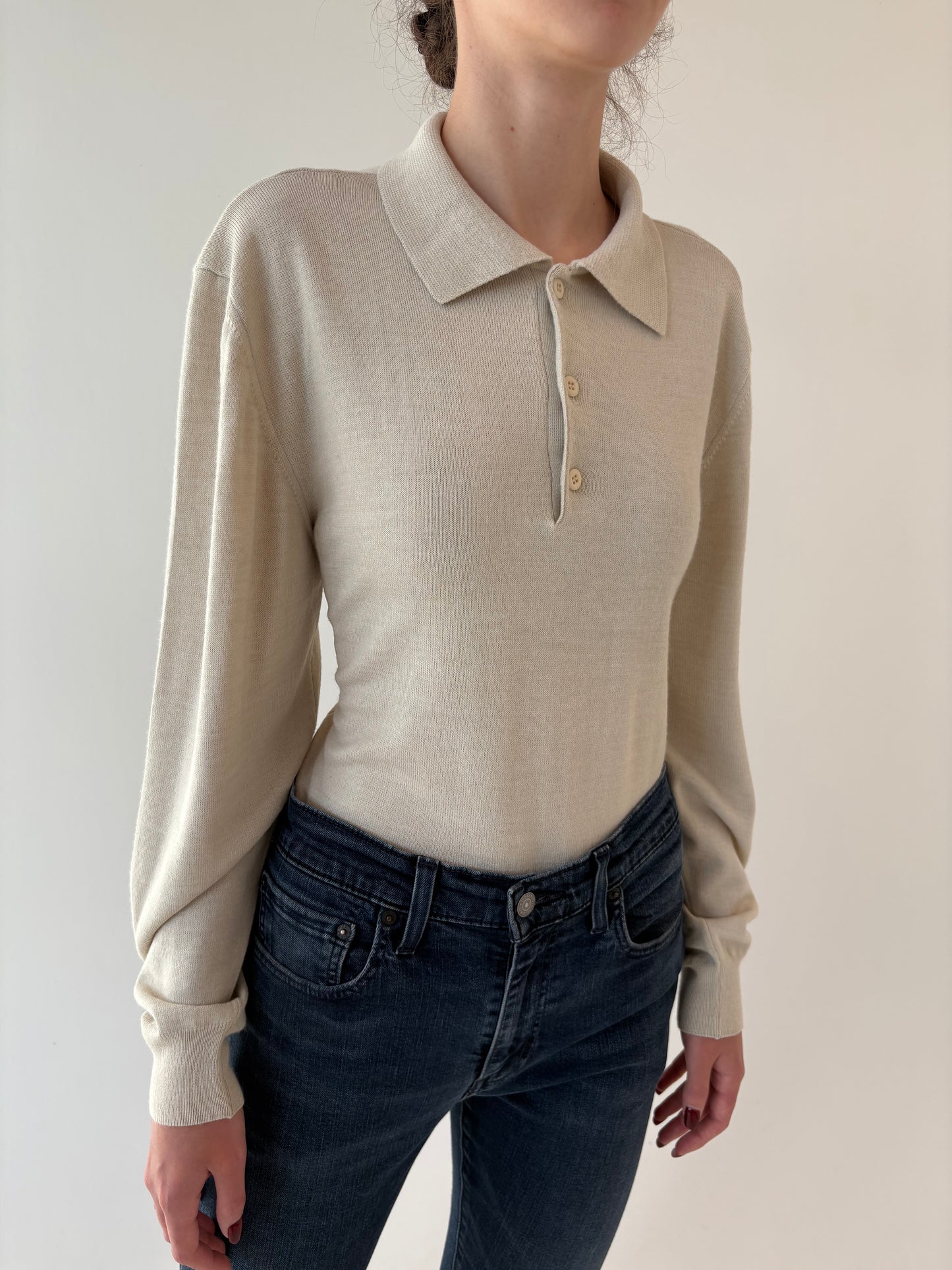 Pulover polo italian off white din lana merino extrafina multiply