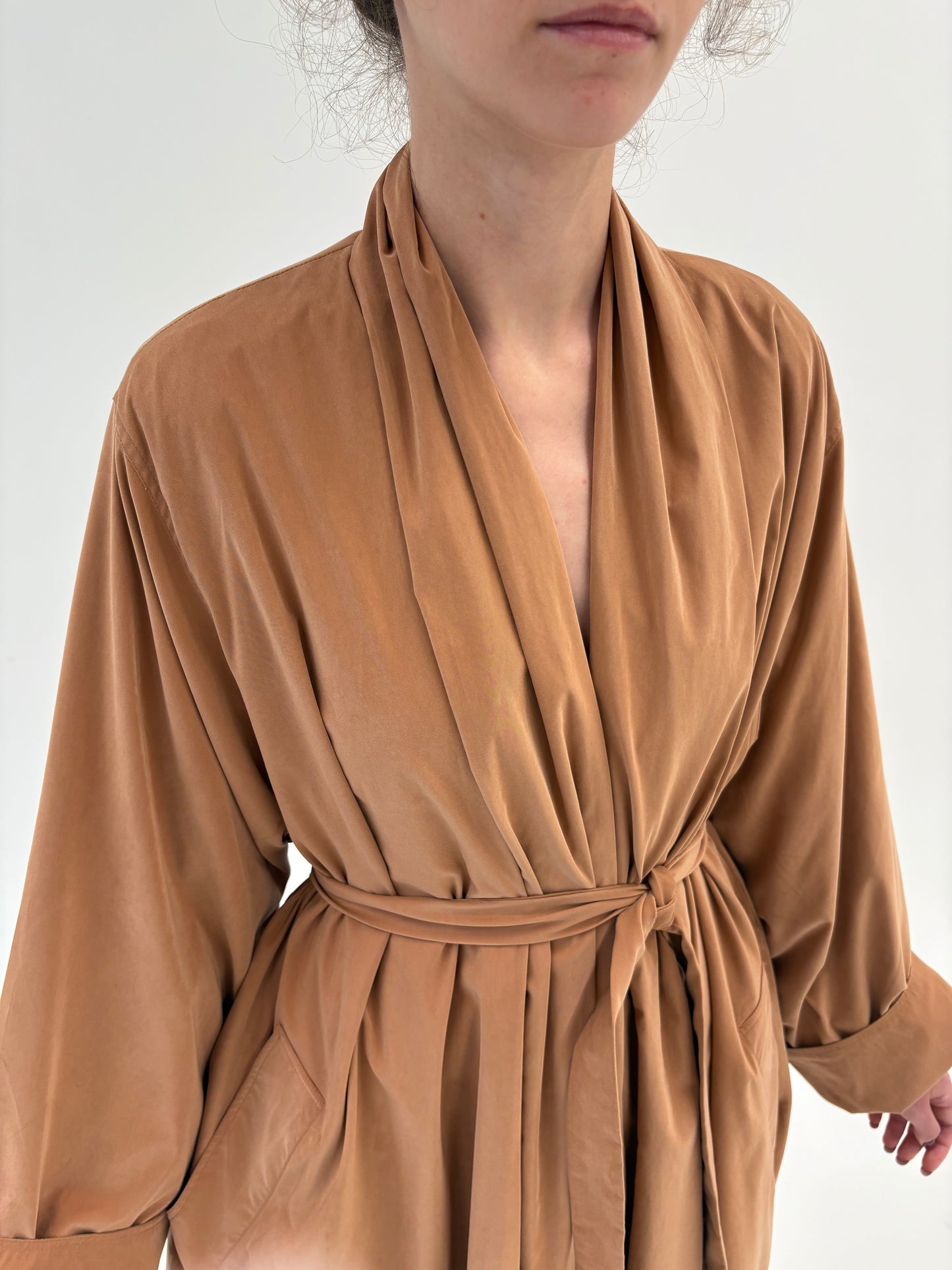 Trench vintage ultra amplu în stil Balenciaga caramel brown