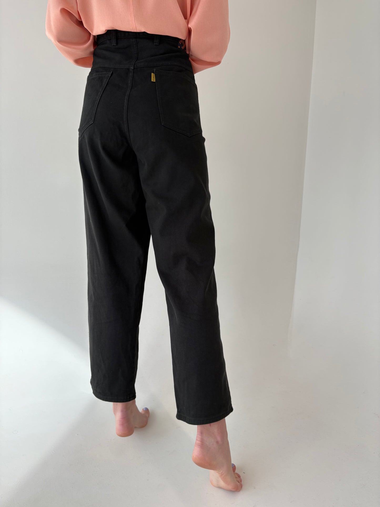 Jeans vintage plus size din bumbac gros cu talie înaltă