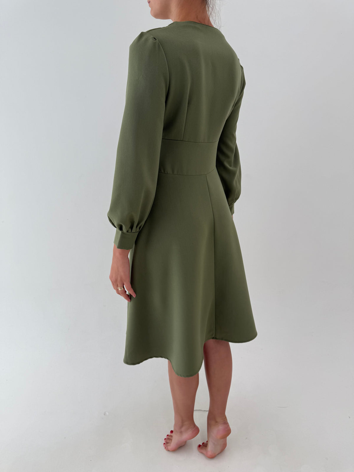 Rochie vintage cu talie ultra înaltă marcată din stofă de bumbac kaki